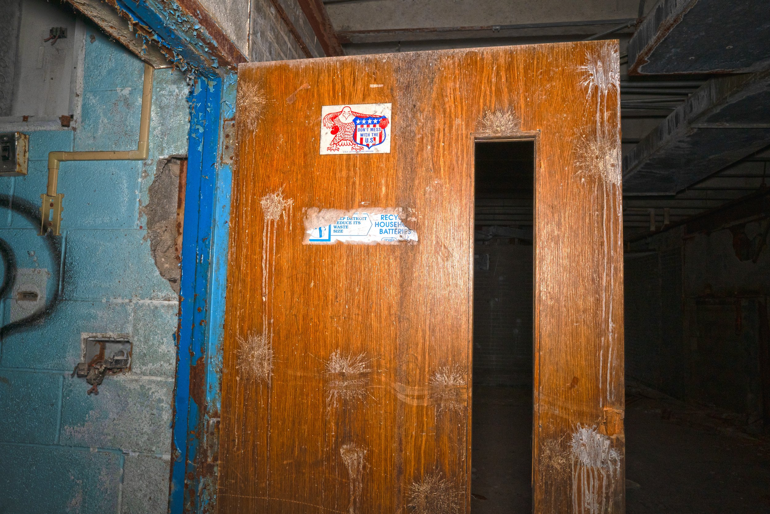 Stickers intact on a door on the 1st floor