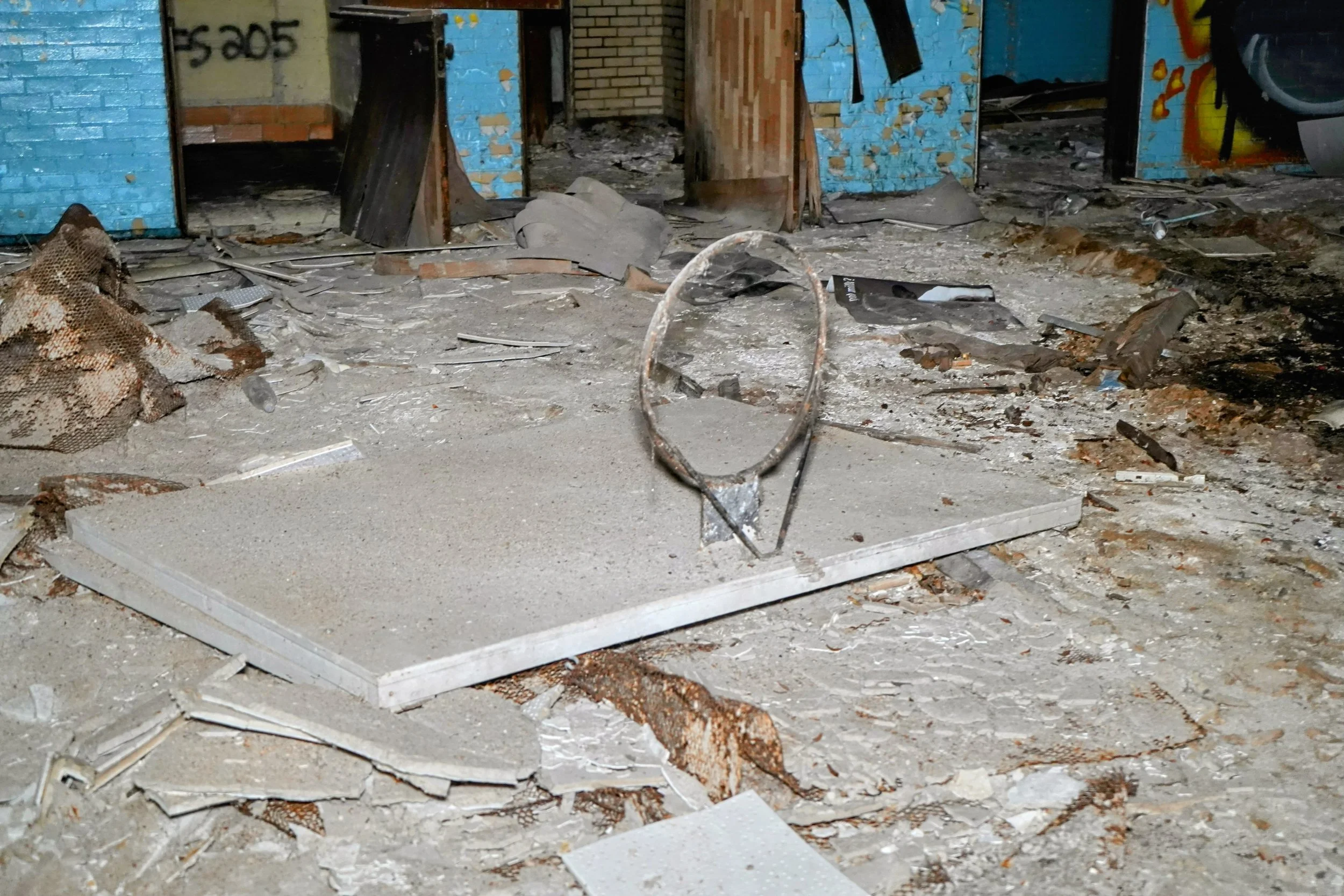 gymnasium shot 4 (a fallen basketball rim)