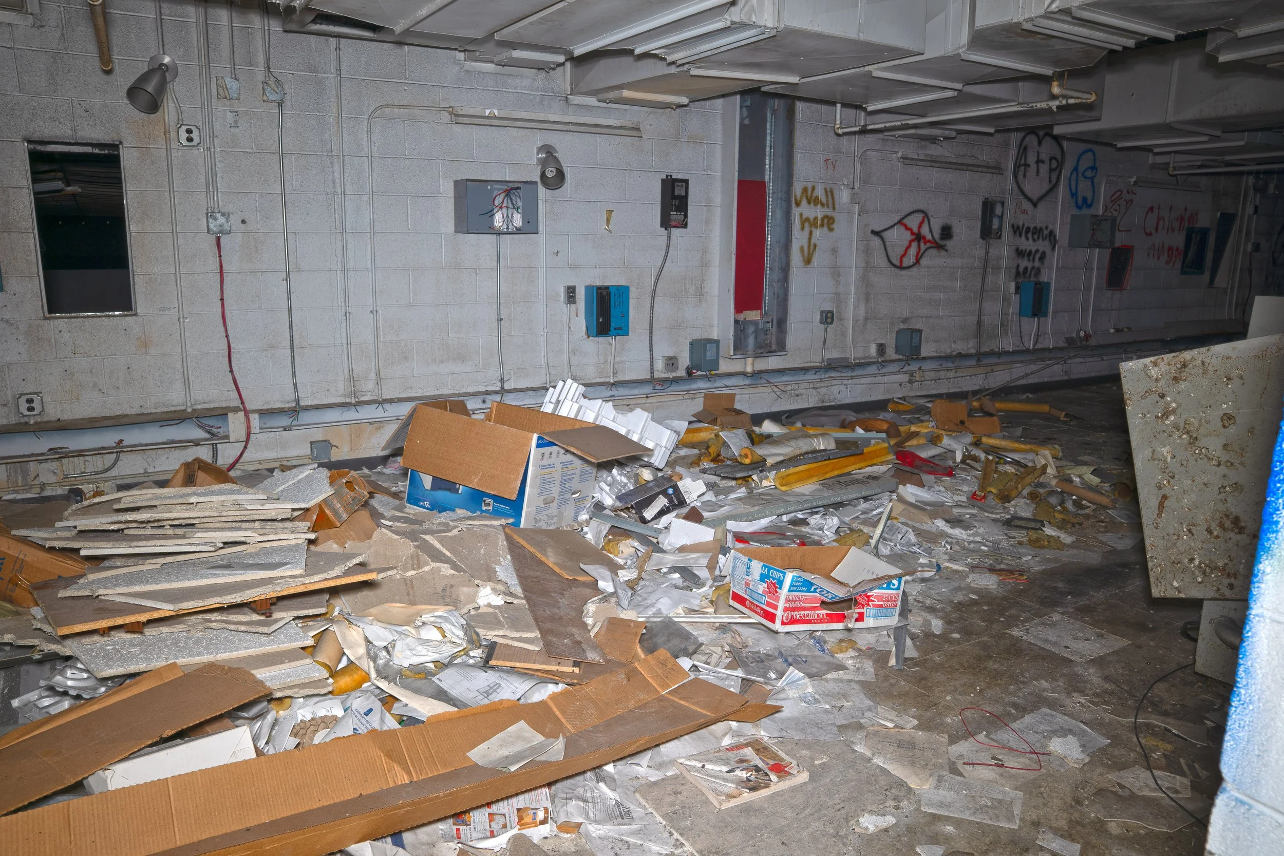 Projection room on 5-10 side (Note the papers from records to promotional material from the spotlight theater days) 