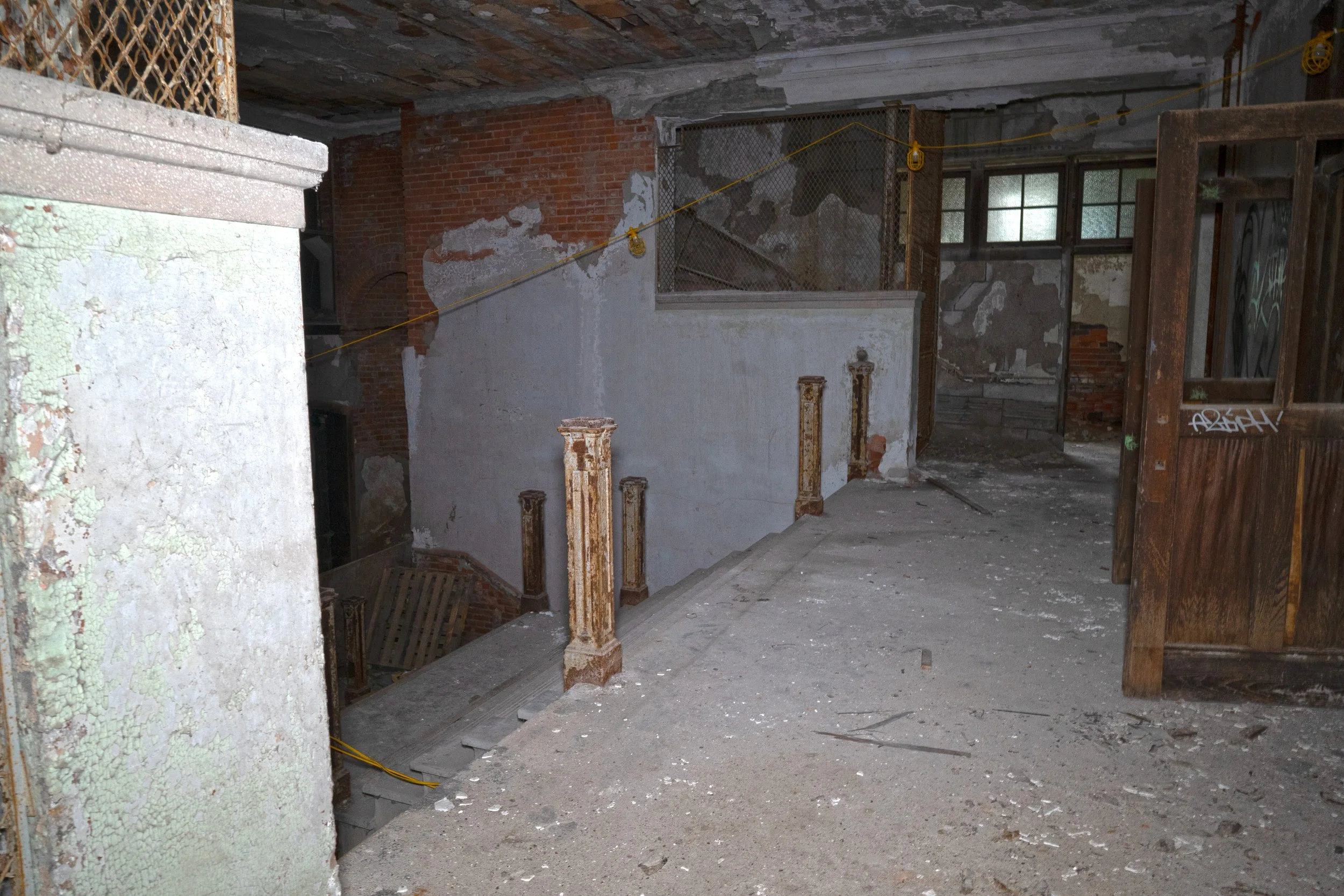 railings have been removed by the main entrance 