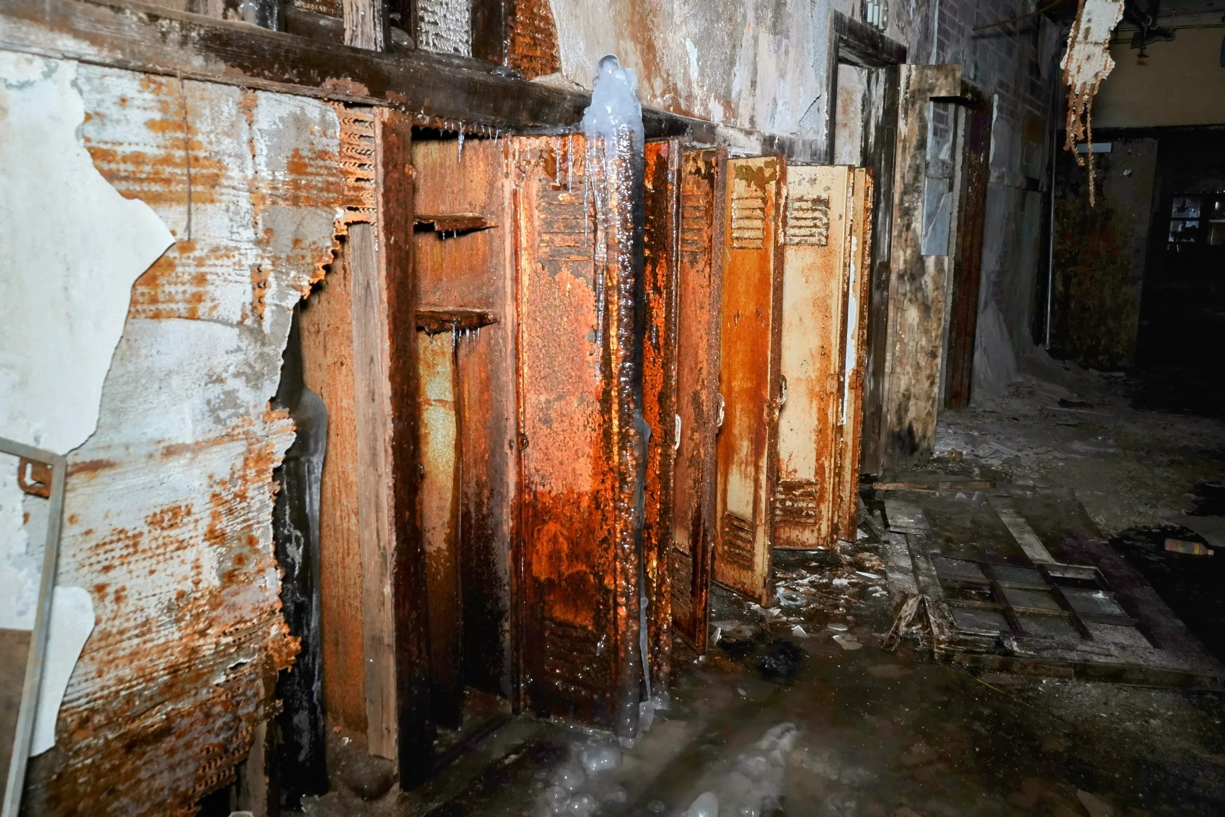 Some lockers on the north wing have been rusted beyond repair