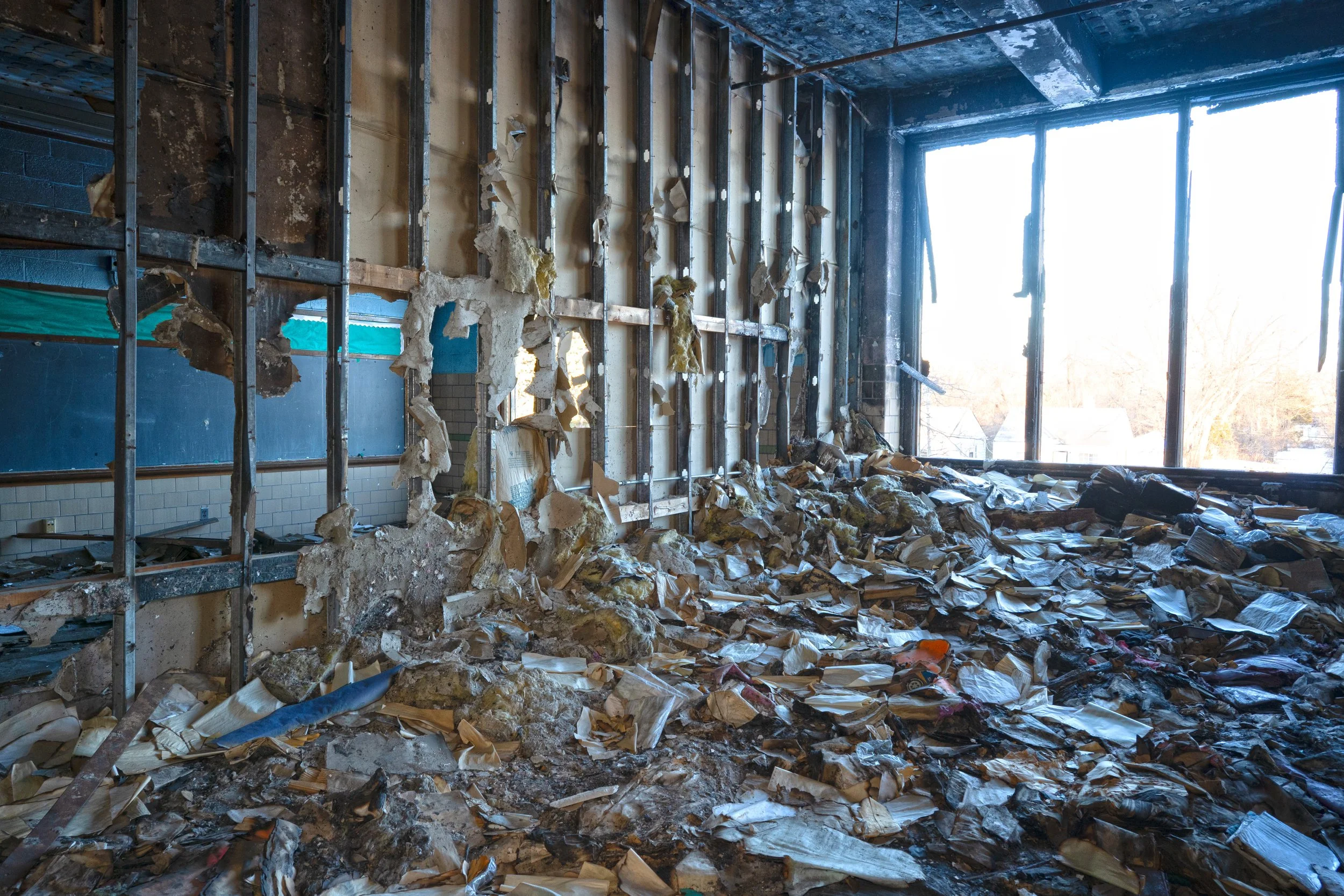 A Completely burned out classroom on the 2nd floor 