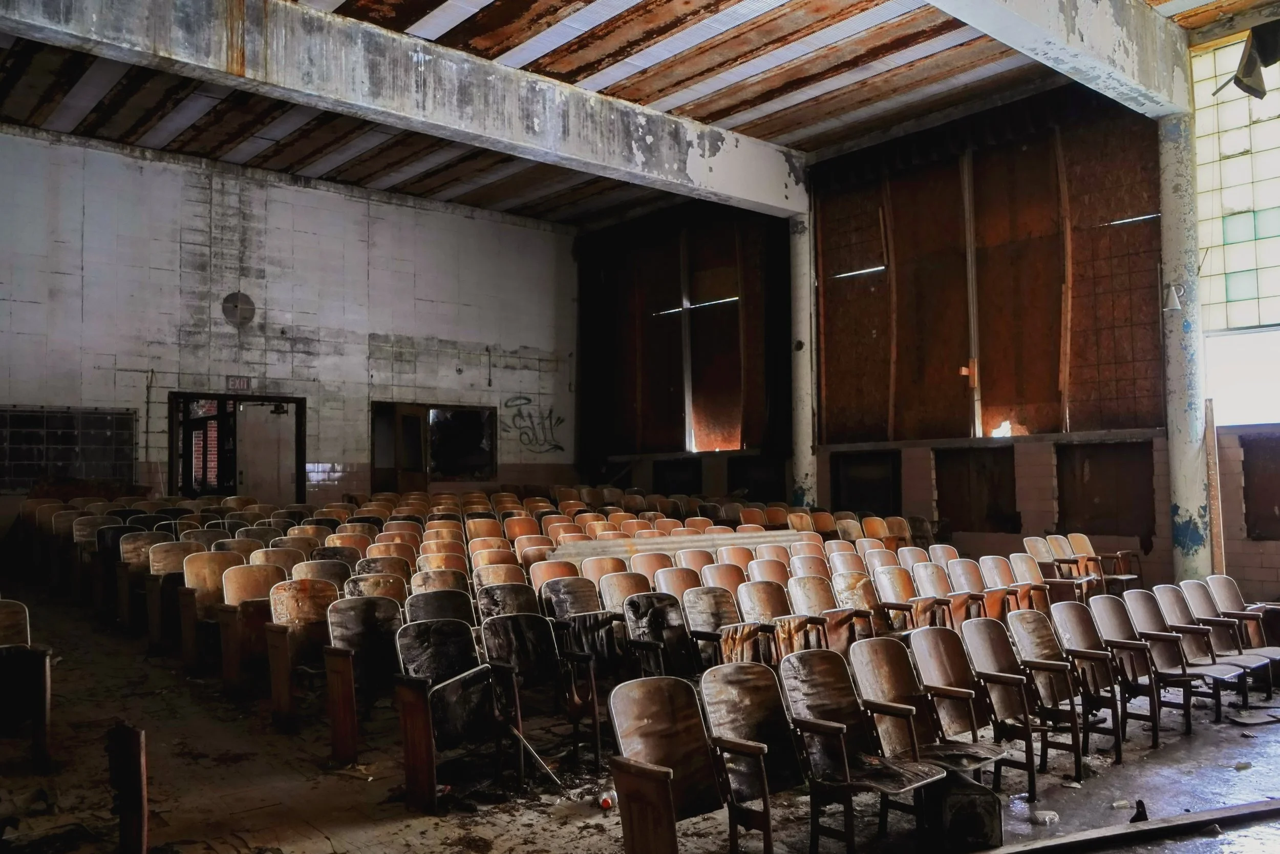Auditorium shot 8 (notice many seats have been burned or otherwise destoryed)