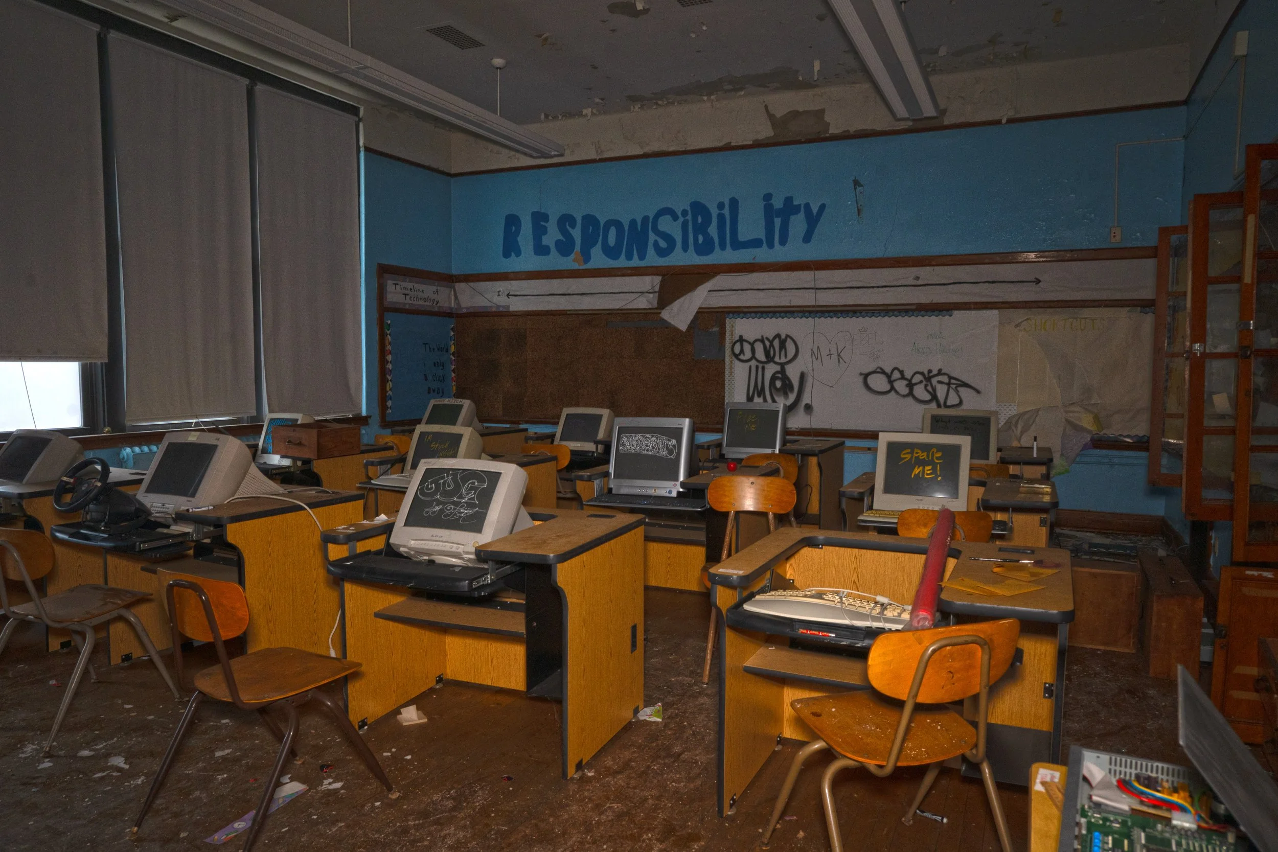 This classroom remains intact with CRTs and all 