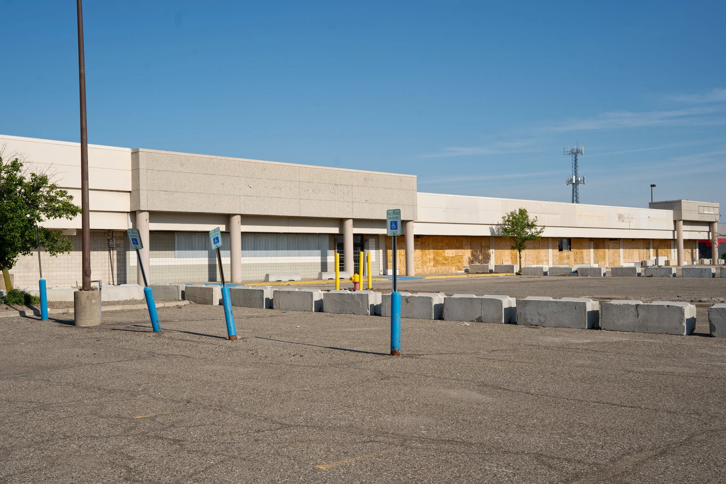 Rows of empty abandoned retail space