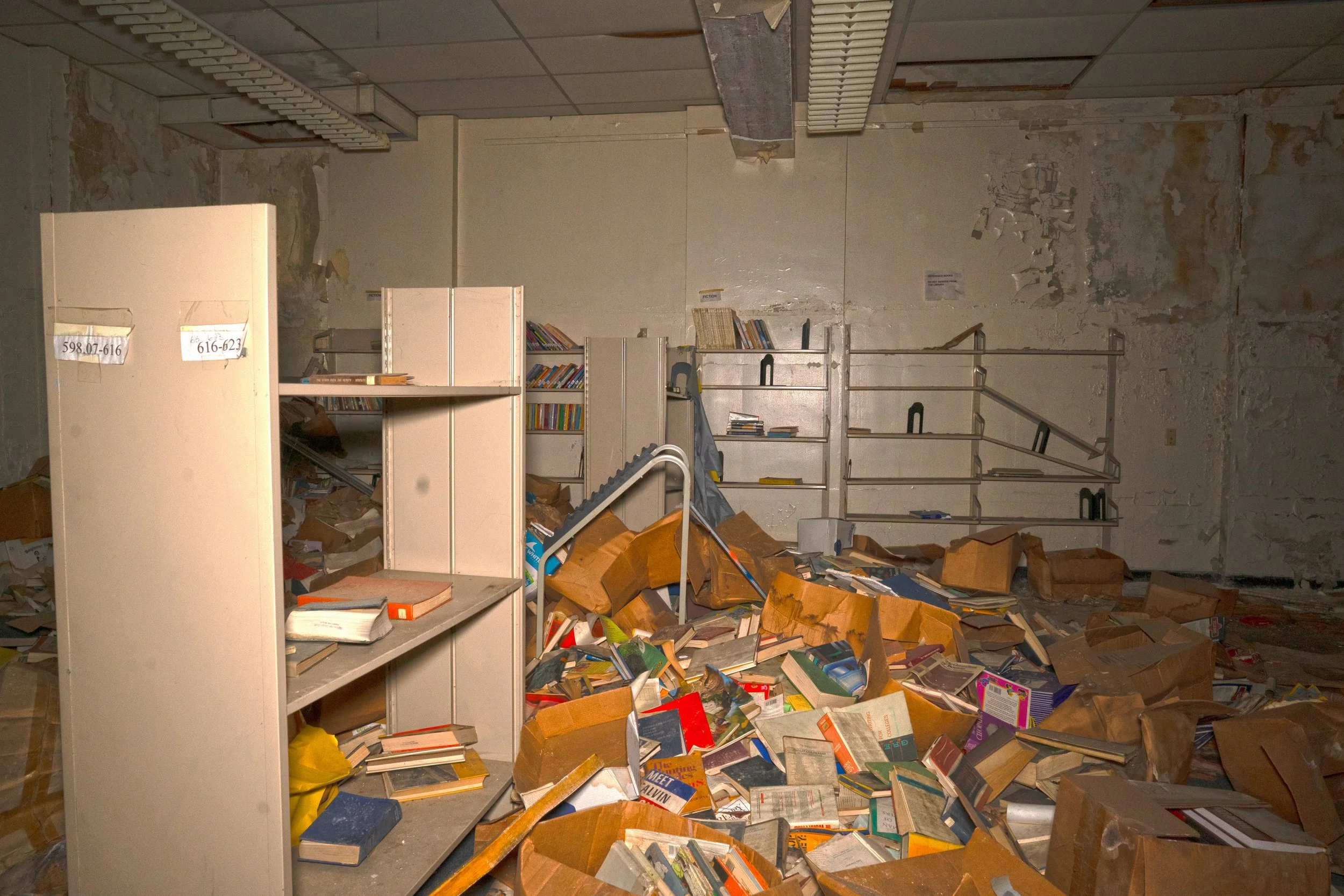 The Library with books still on the shelves in sections  