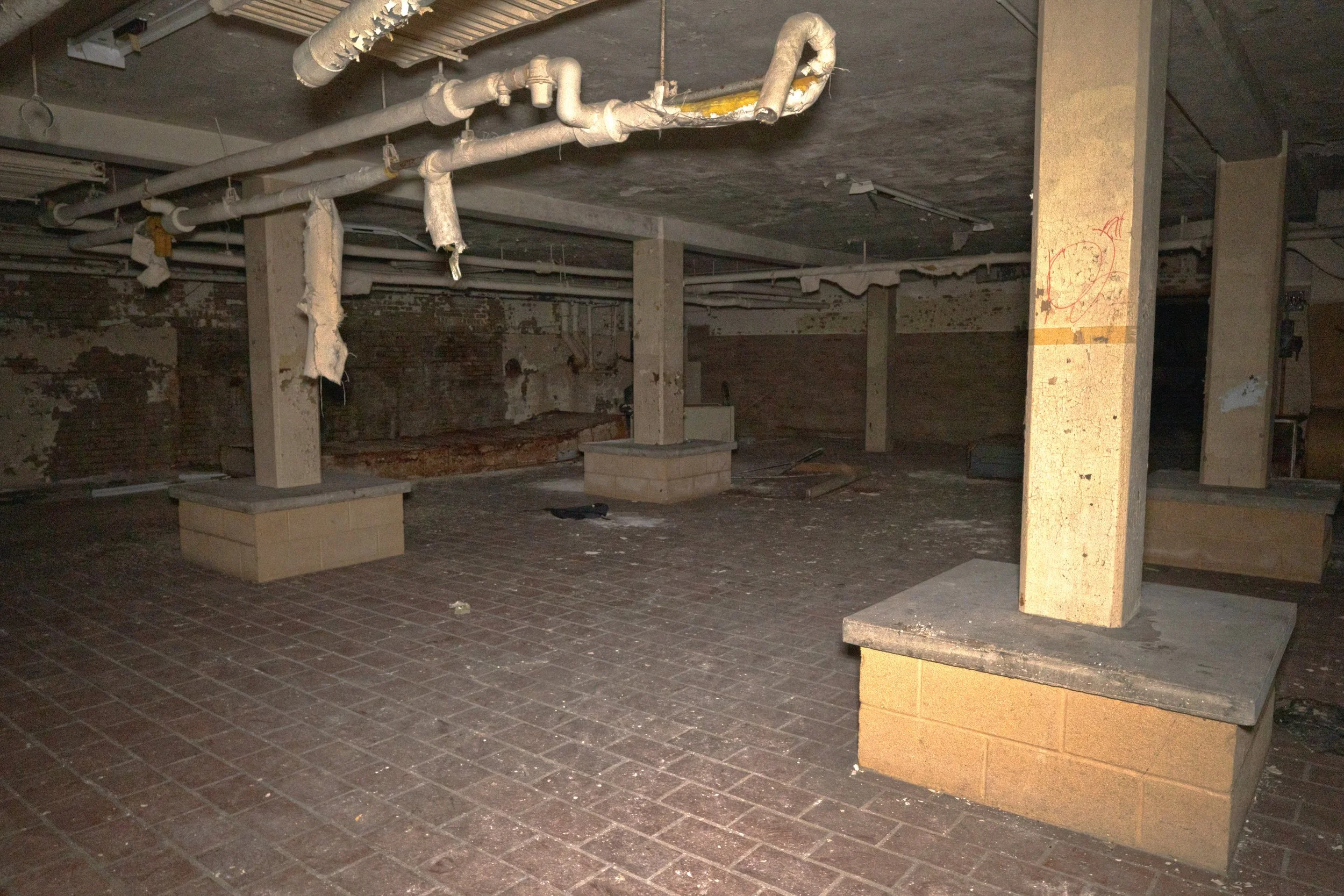 A unique area of the basement corridor 