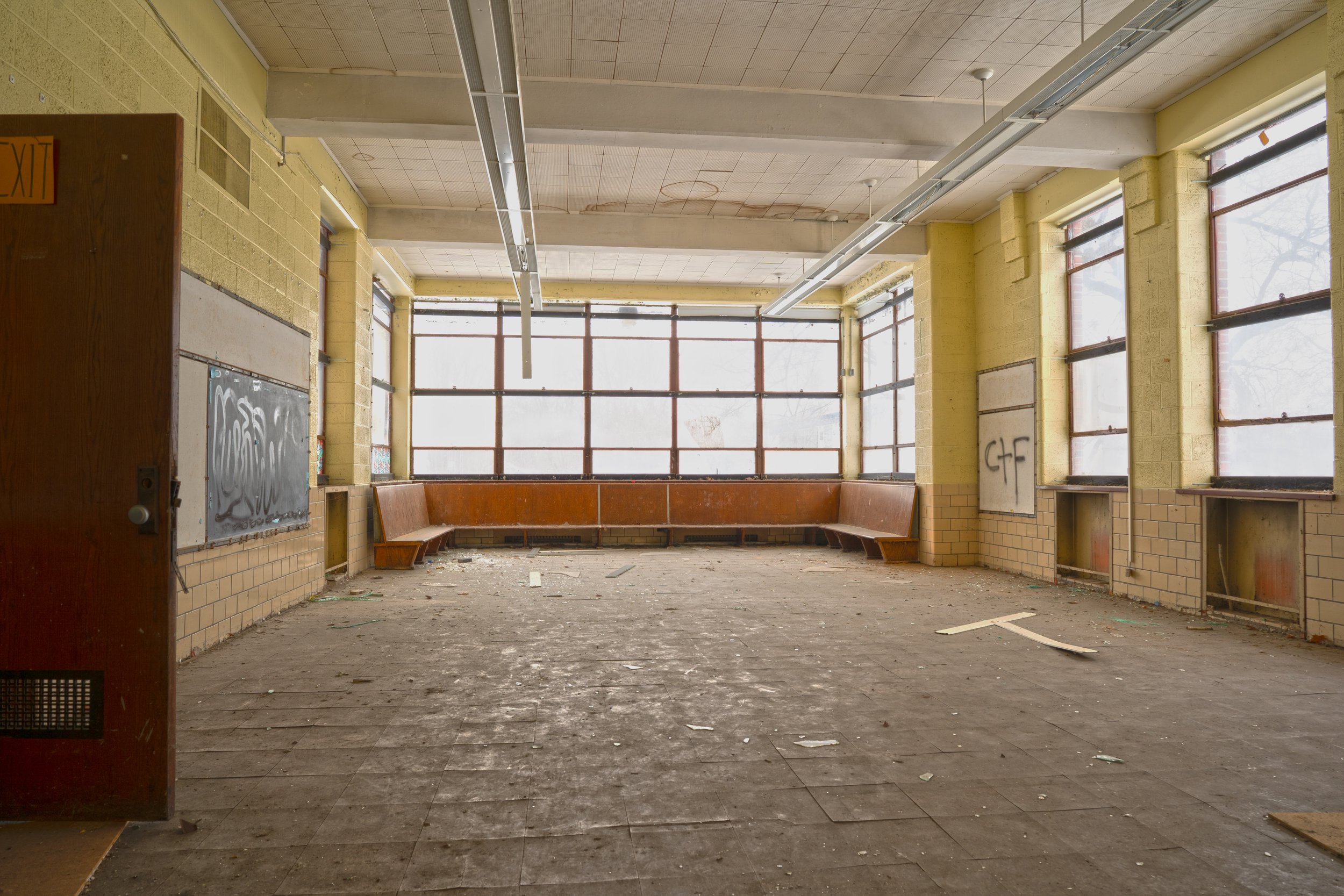 The official kindergarten room  (This space features benches a distinct feature of kindergarten rooms of Detroit Schools) 