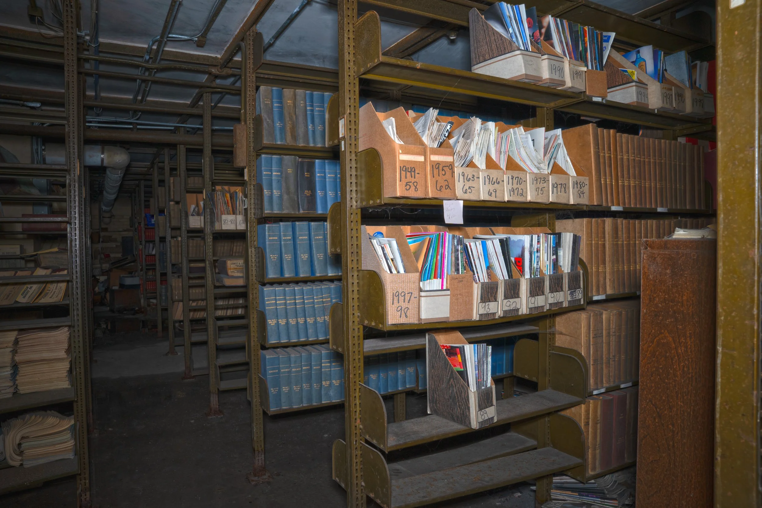 Newspaper archives in basement 