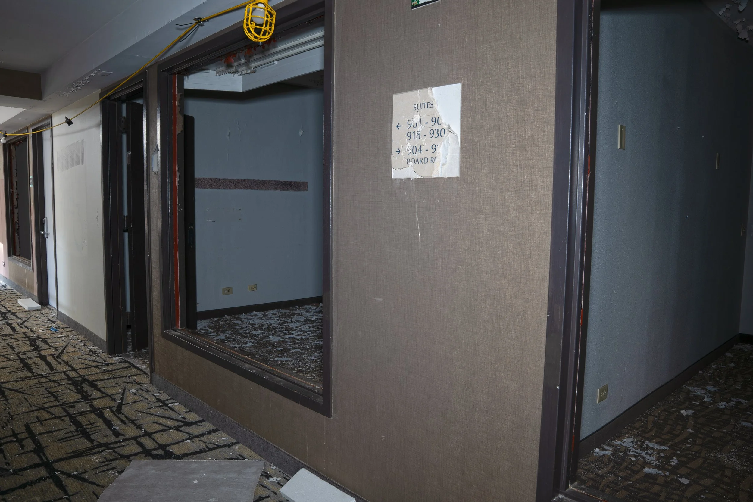 9th floor room sign mostly destroyed 
