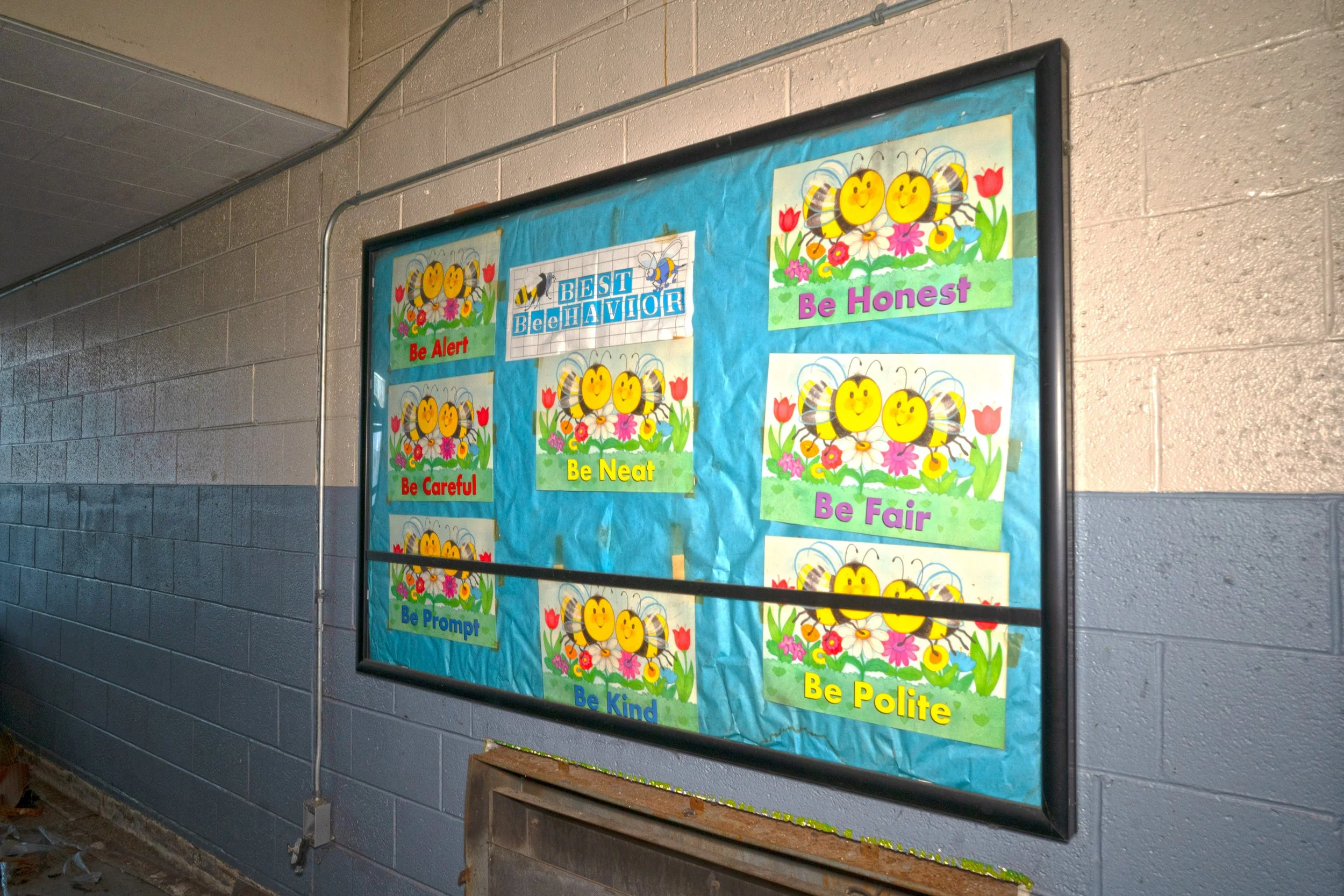 Display board next to the stairs