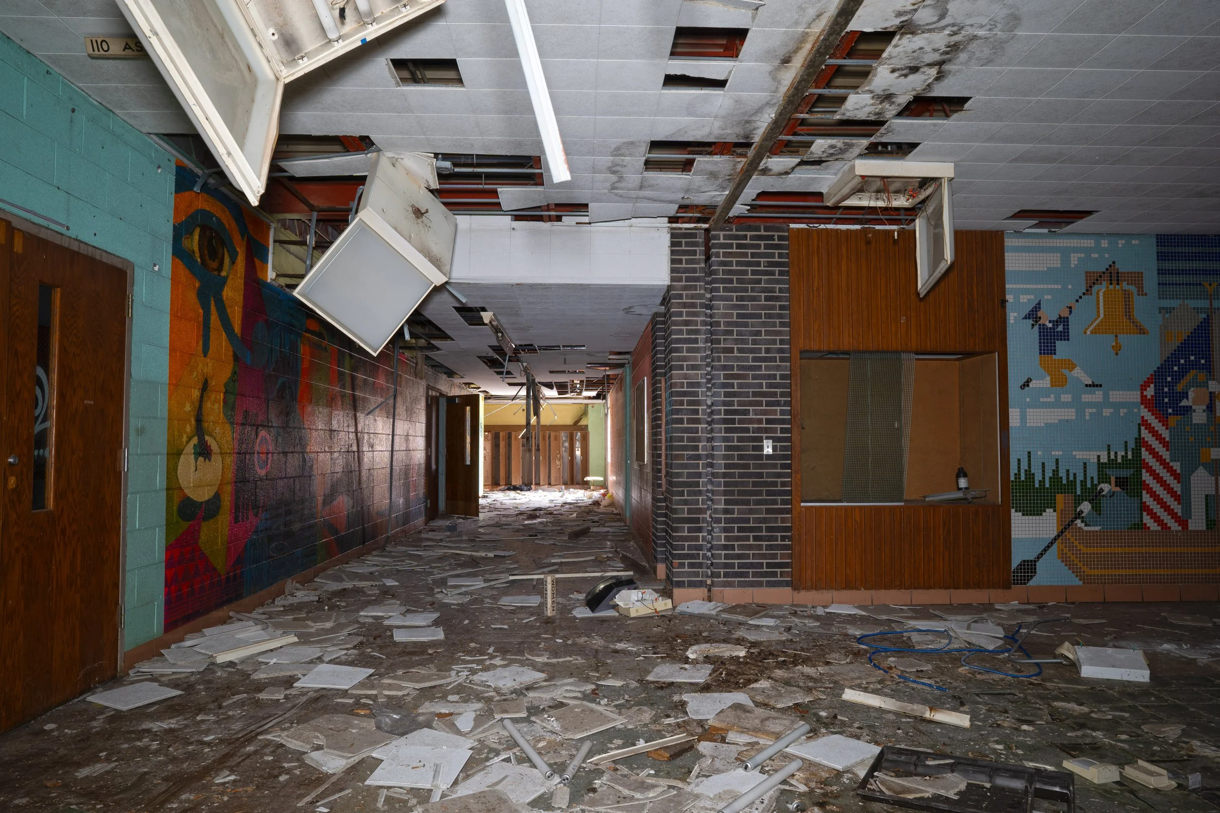 Campbell is separated by 2 distinct sections one section includes the common areas, and a square single floor plan, while the other features classrooms and the kindergarten room stacked with 2 floors  