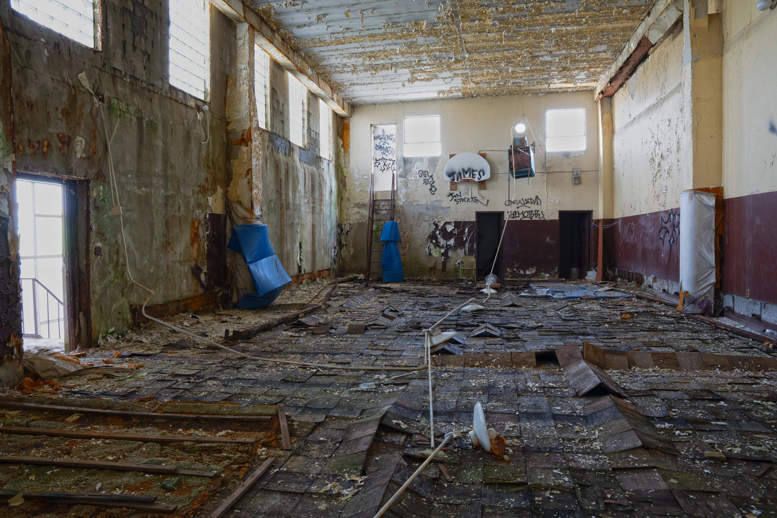 Gymnasium in the side section of the church on the 3rd floor towards the back of the main church section 