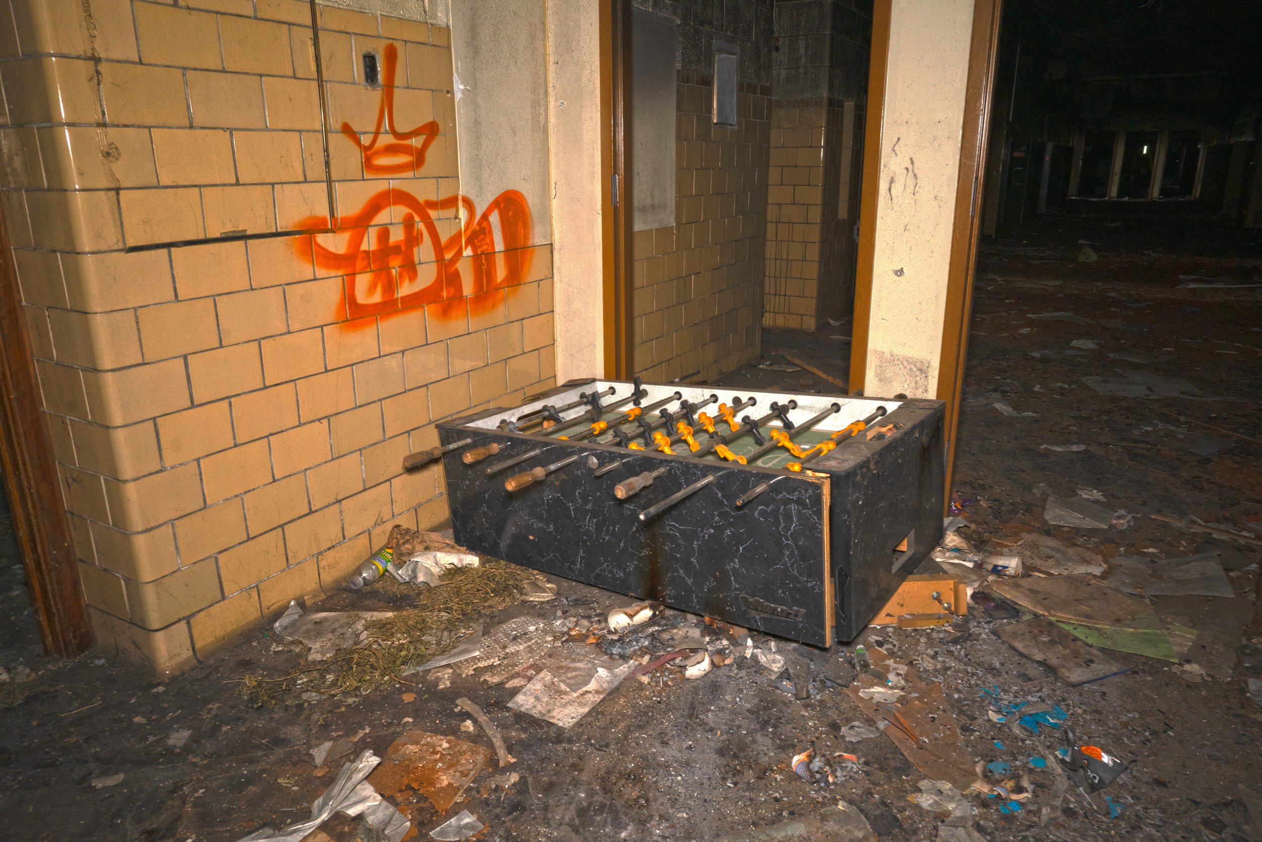 a foosball table still intact
