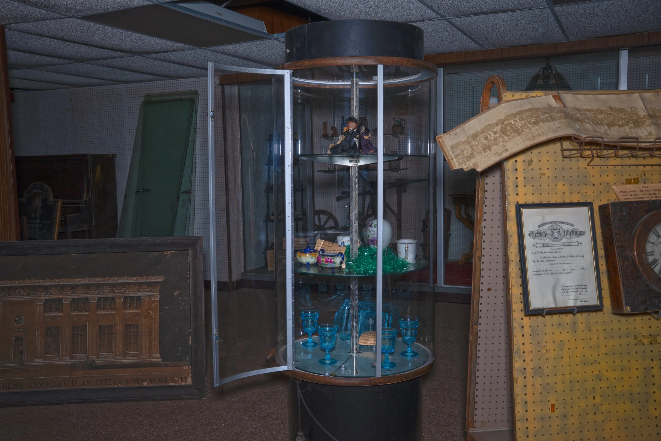 Highland Park Historical Museum shot 7 (glass case of artifacts)