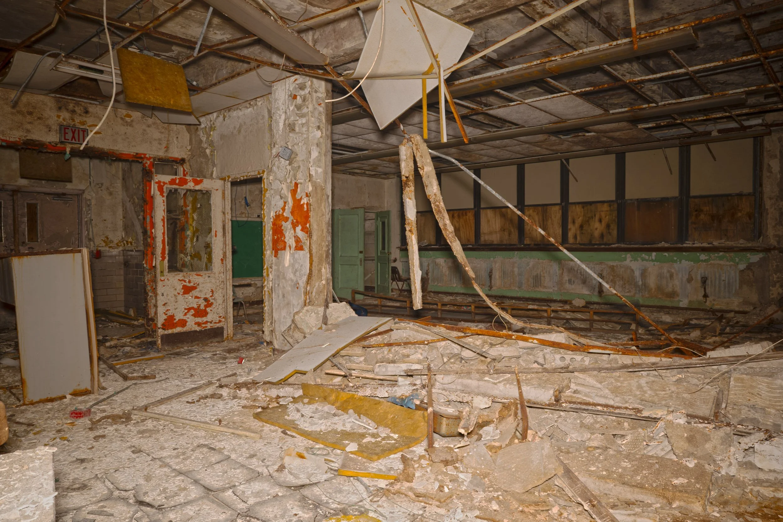 A section of the 1st floor were a classroom wall has been removed or destoryed