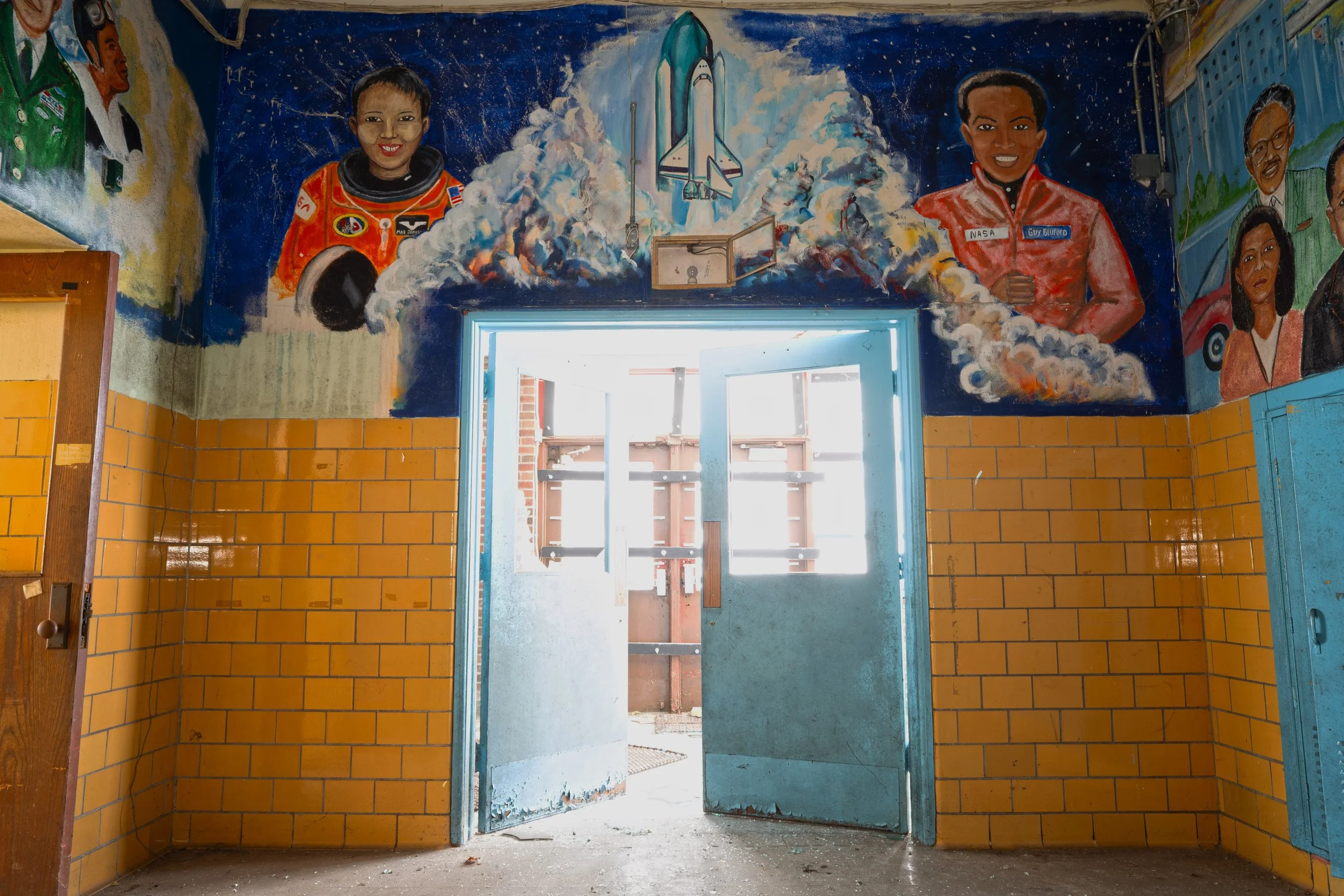Murals on the 1st floor shot 5 (Mural of Mae Jemison and Guion Bluford, together they became the first people of color in space)
