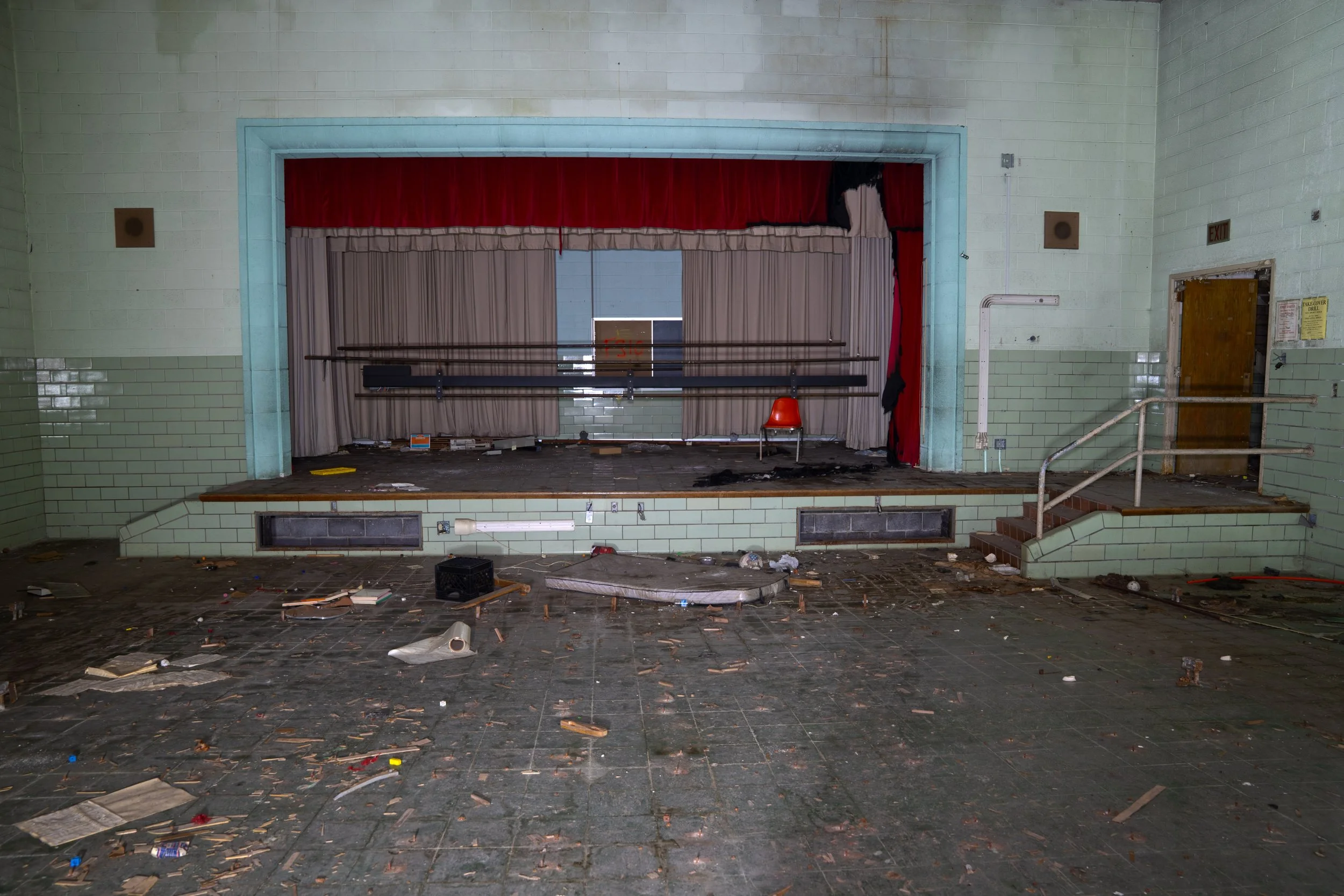 The auditorium has suffered a small fire that has damaged the curtain in the last year