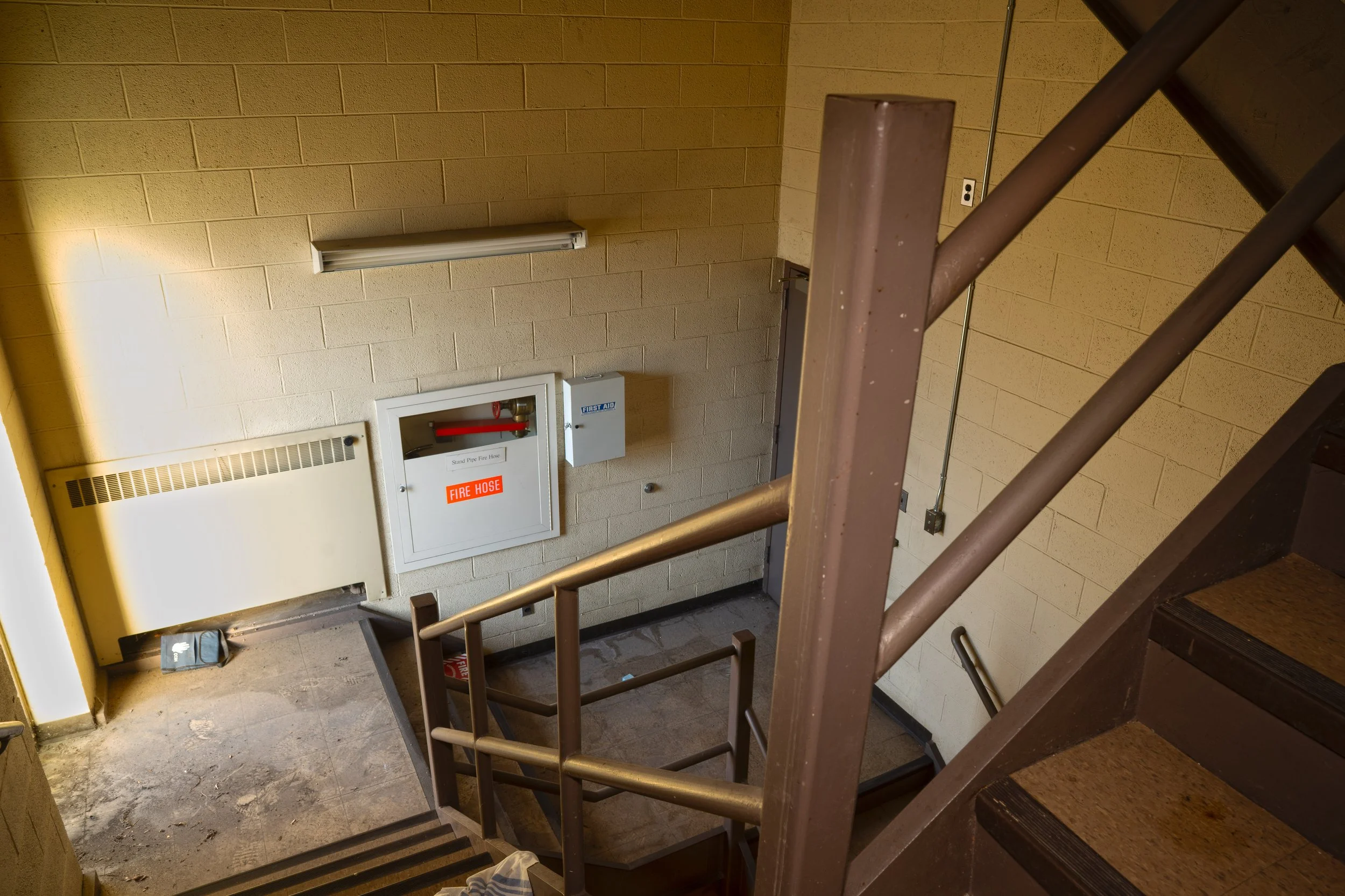 Typical staircase as seen connecting the 1st floor below to the 2nd floor and upper floors