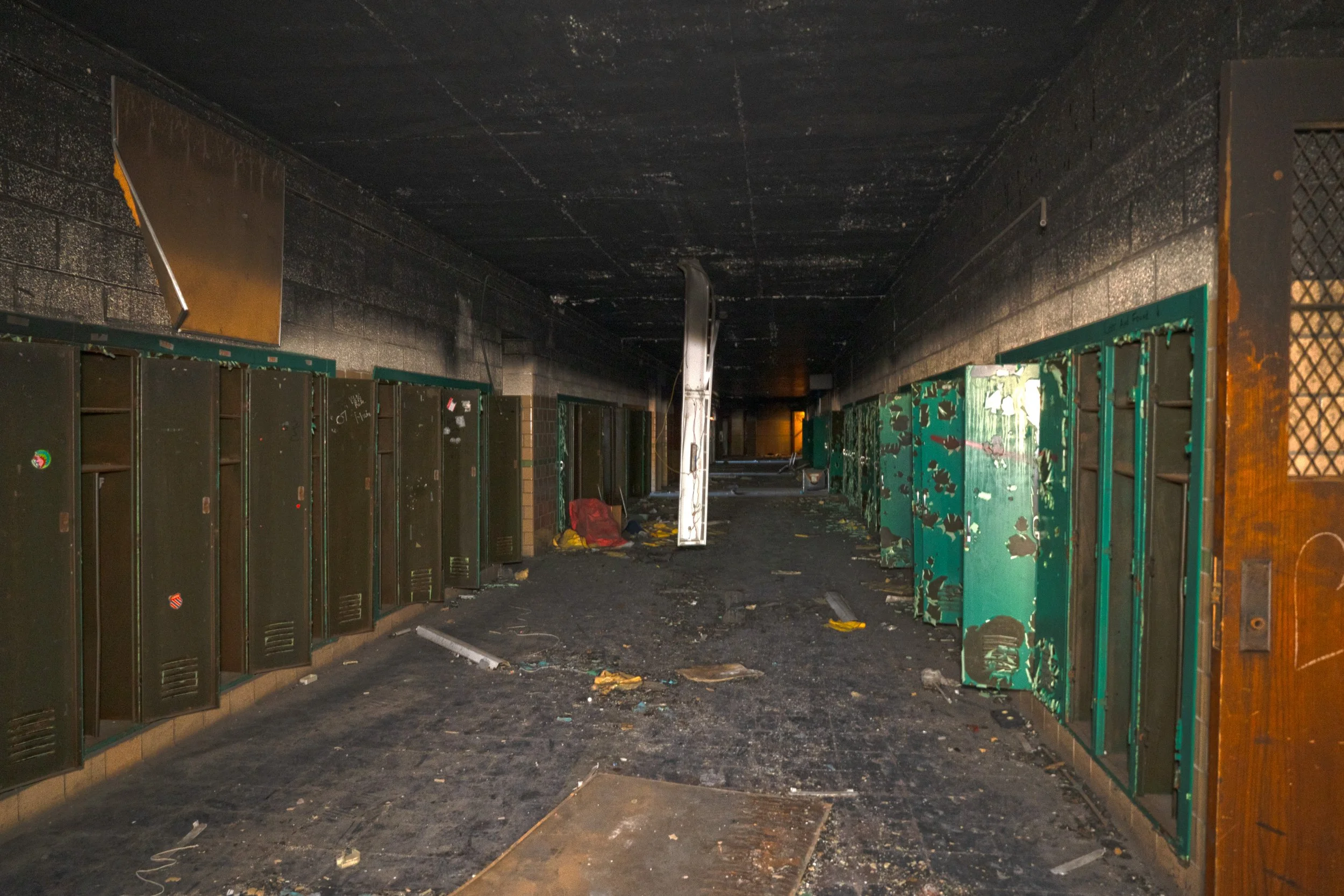 2nd floor hallway (Note the major smoke damage to the ceiling)