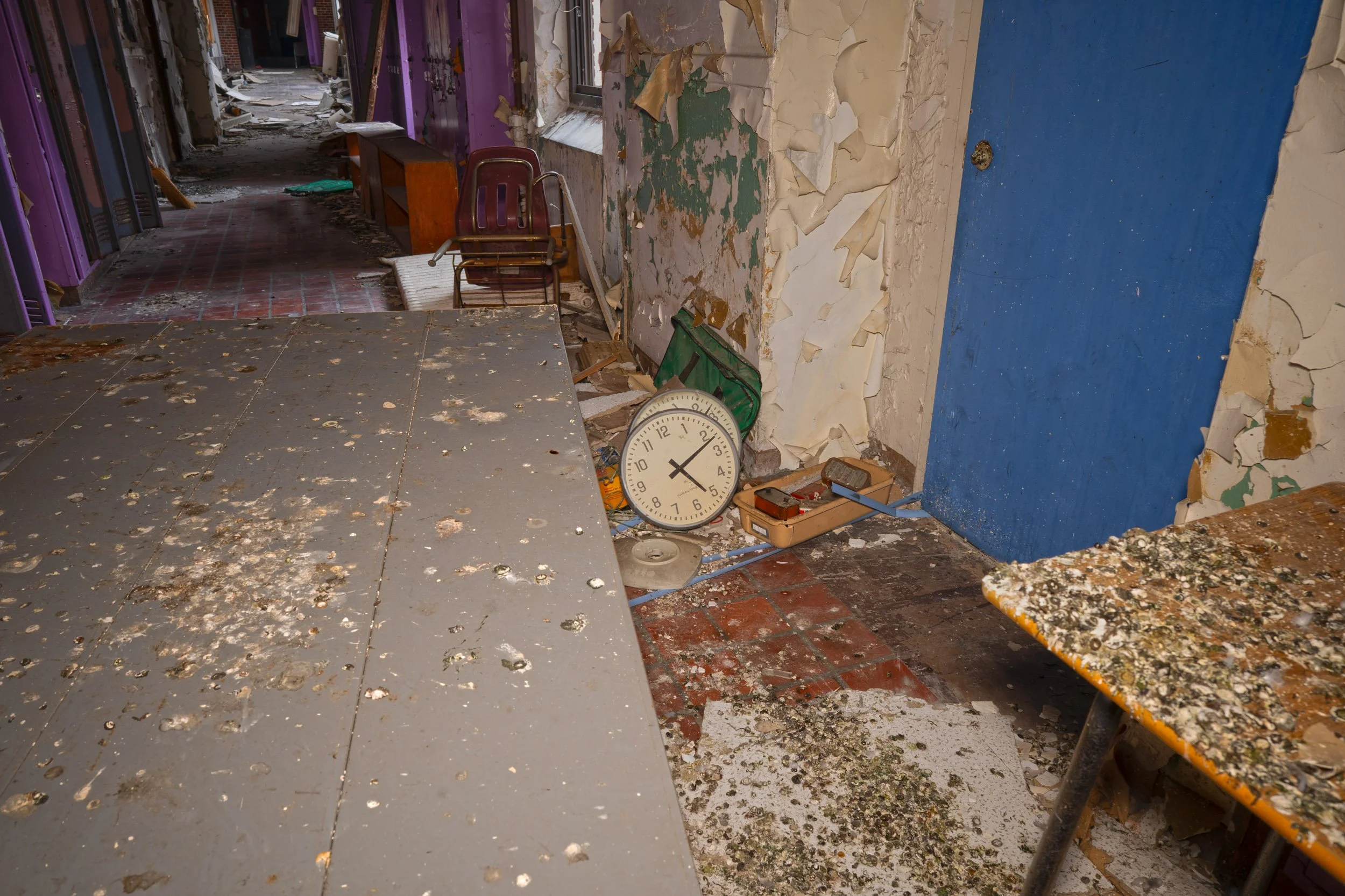 2nd floor hallway shot 2 (Discarded clocks on the ground in near perfect shape)
