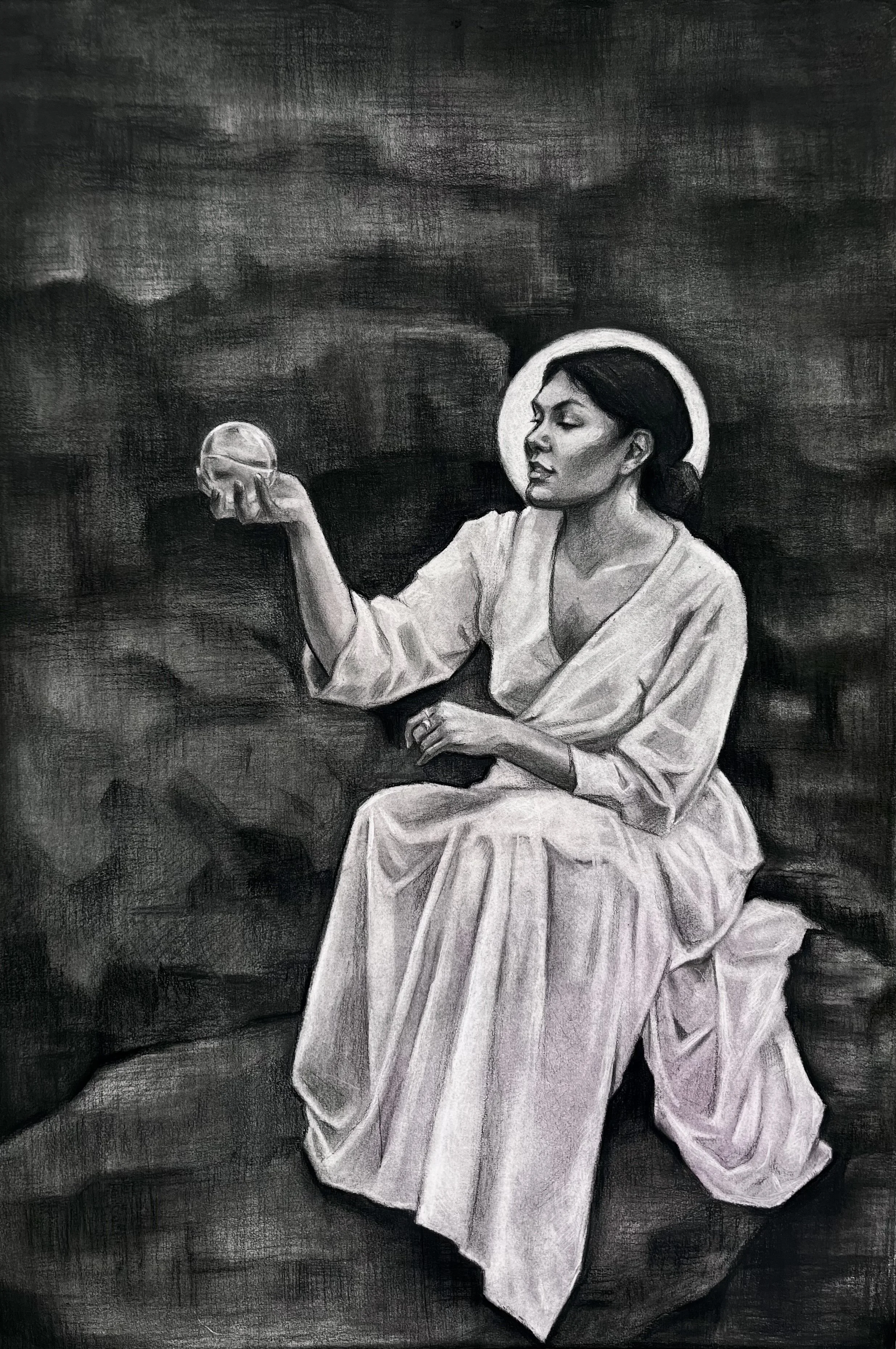 Alex Beckinsale, The Crystal Ball, charcoal, conte and pastel on CA grain paper.jpg