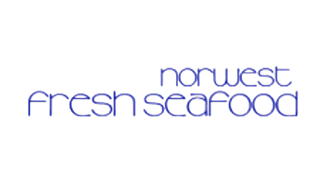 Text reading 'norwest fresh seafood' in blue font on a white background.