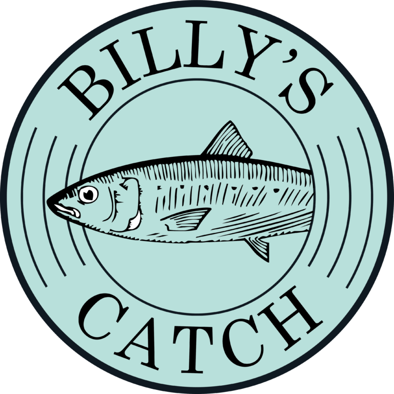 A circular logo with a fish illustration in the center and the words "Billy's Catch" around it.