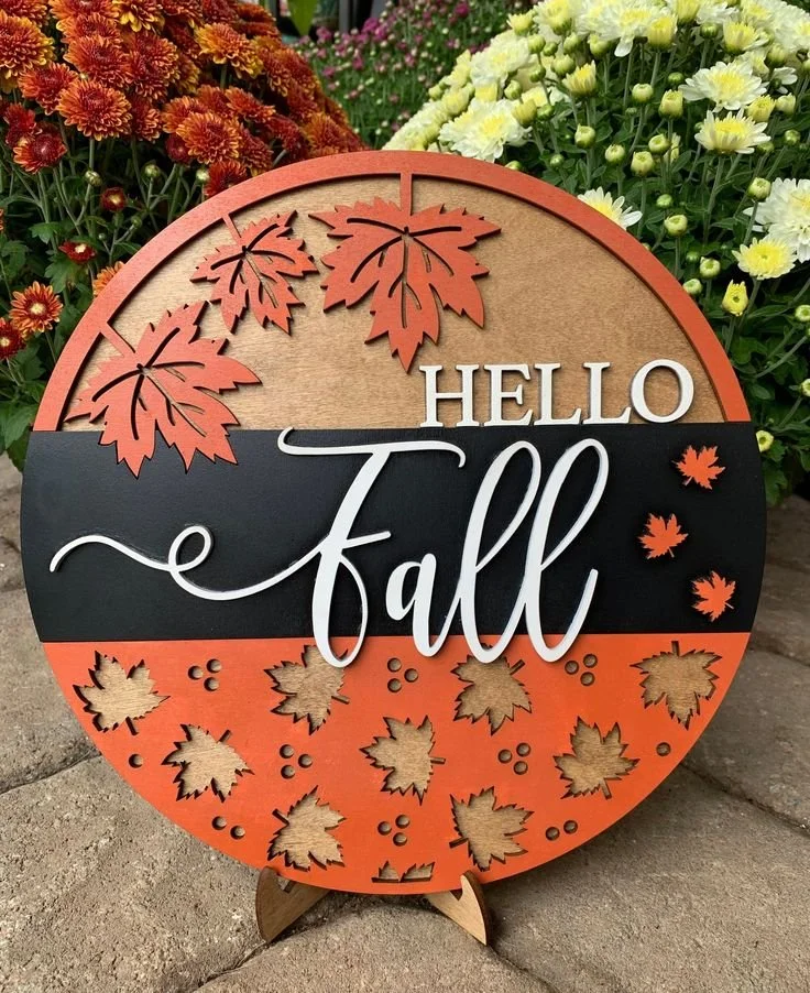 Hello Fall sign, Hello Fall door sign, Fall welcome sign, Fall sign decor, Wooden fall sign, Autumn sign, Autumn decor, Front door decor (1).jpeg