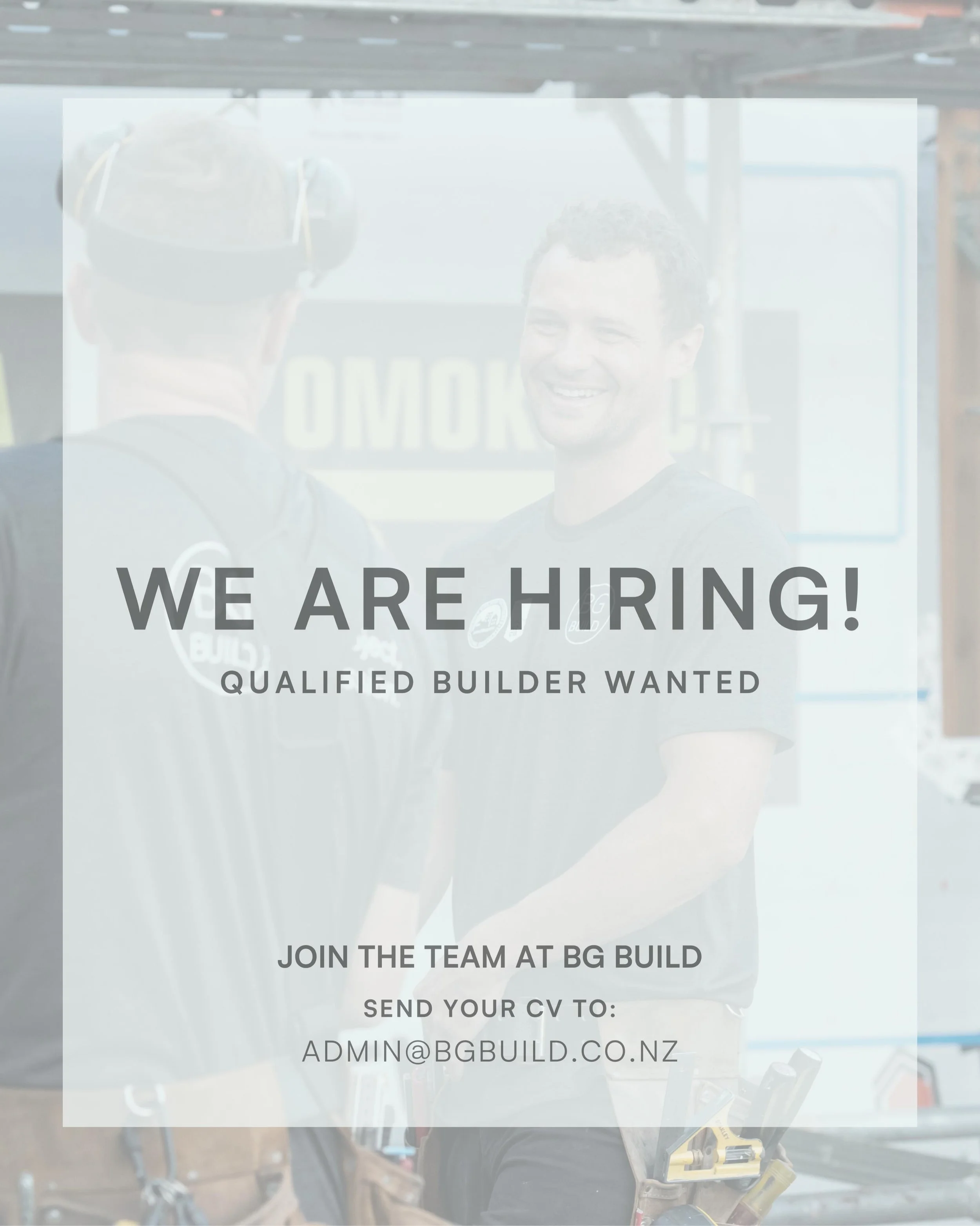 🔨 Qualified Carpenter Wanted &ndash; Join the BG Build Team! 🔨

Are you a qualified builder looking for your next opportunity?

BG Build is a growing Tauranga based building company delivering high quality new builds, renovations and extensions acr