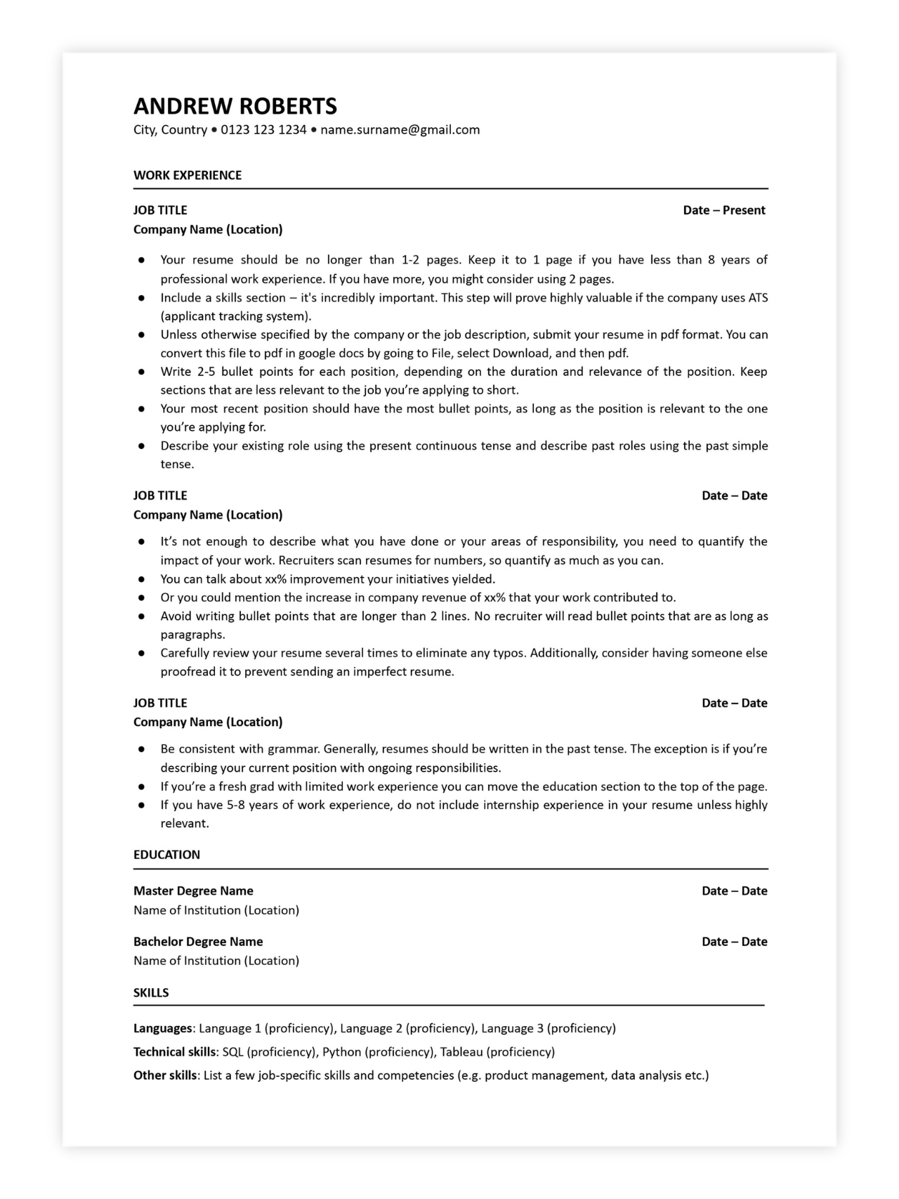 Product manager resume template for clear project management highlights