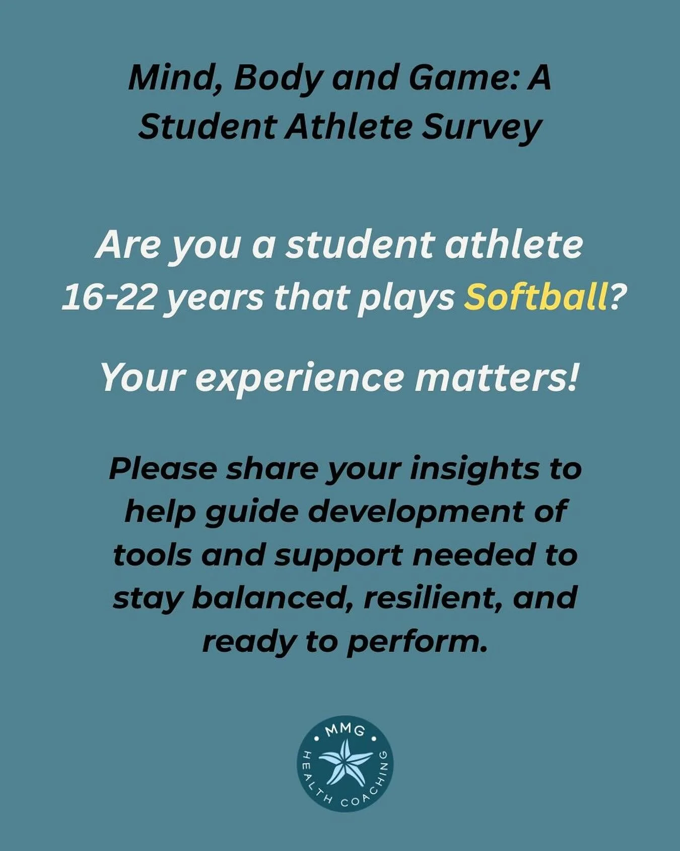 Student athletes I&rsquo;m asking for a little help!! Softball players and all sports, I need your insight! Please share with a student athlete you know! 

This is a short anonymous survey created to help build the tools and support that you need to 