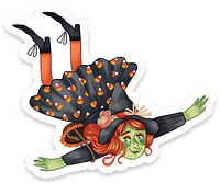 Flying Witch Grannie Die-Cut Sticker