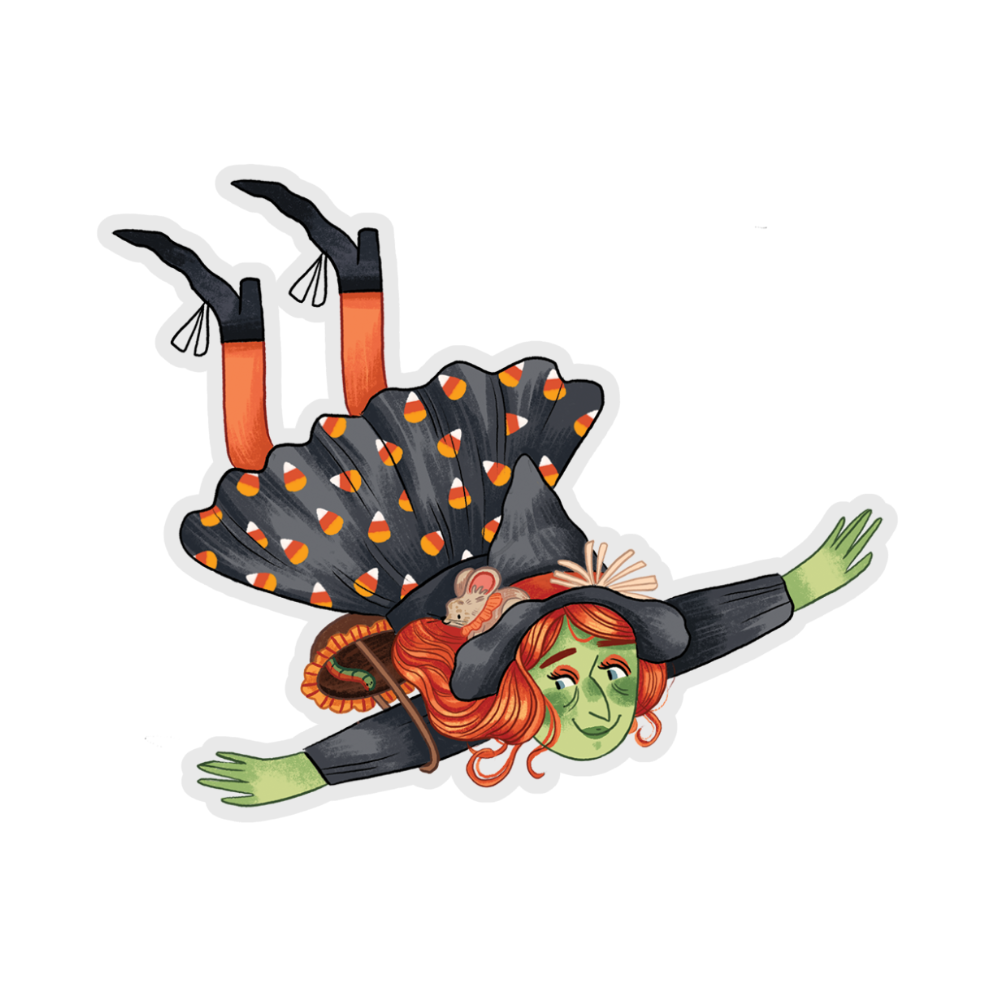 Flying Witch Grannie Die-Cut Sticker