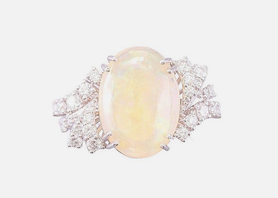 White gold, diamonds and opal ring