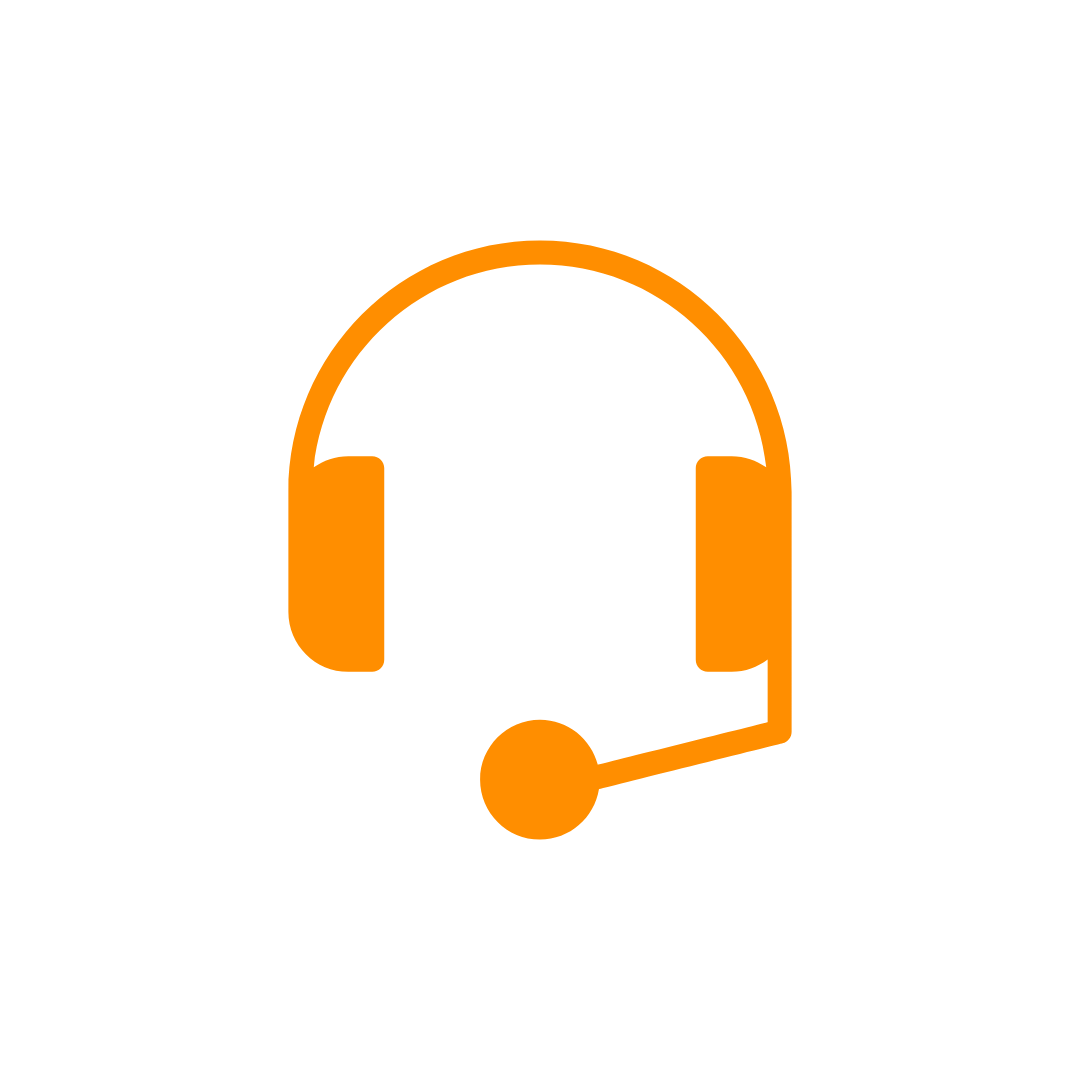 Icon of a headset with a microphone in orange color.
