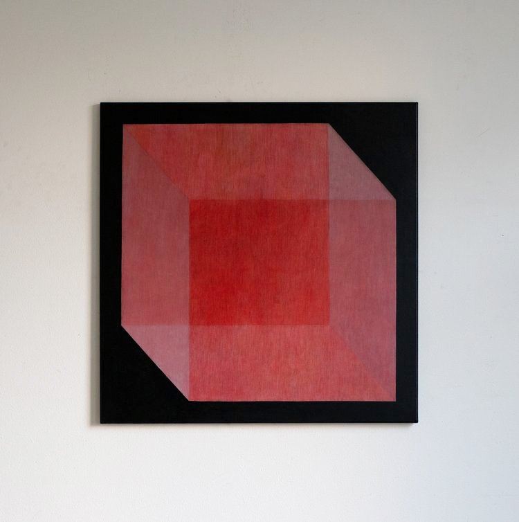 Cube (red), watercolor & oil paint on canvas, 80x80cm.
(Available)