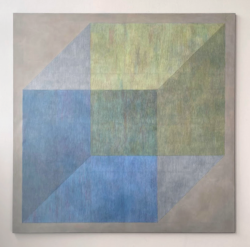 Cube (blue, green), watercolor & oil paint on canvas, 180x180cm (Sold)