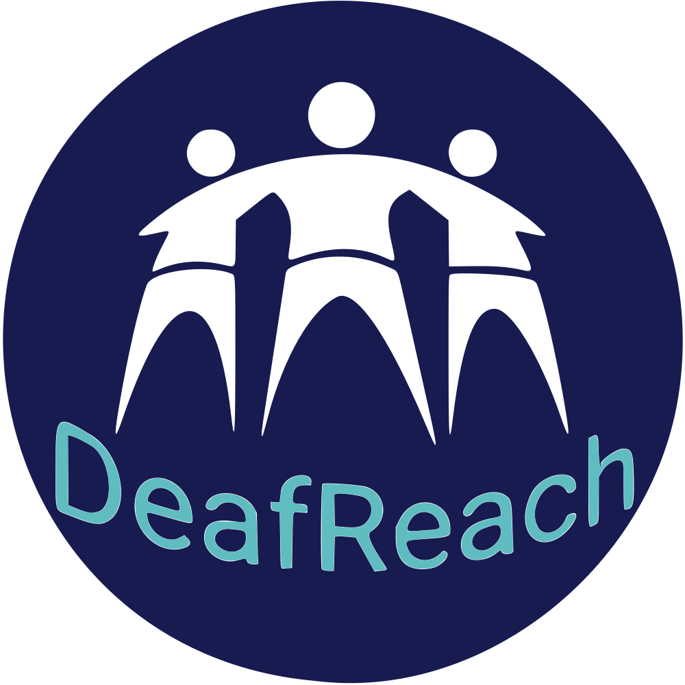 Deafreach logo with three figures of people on it