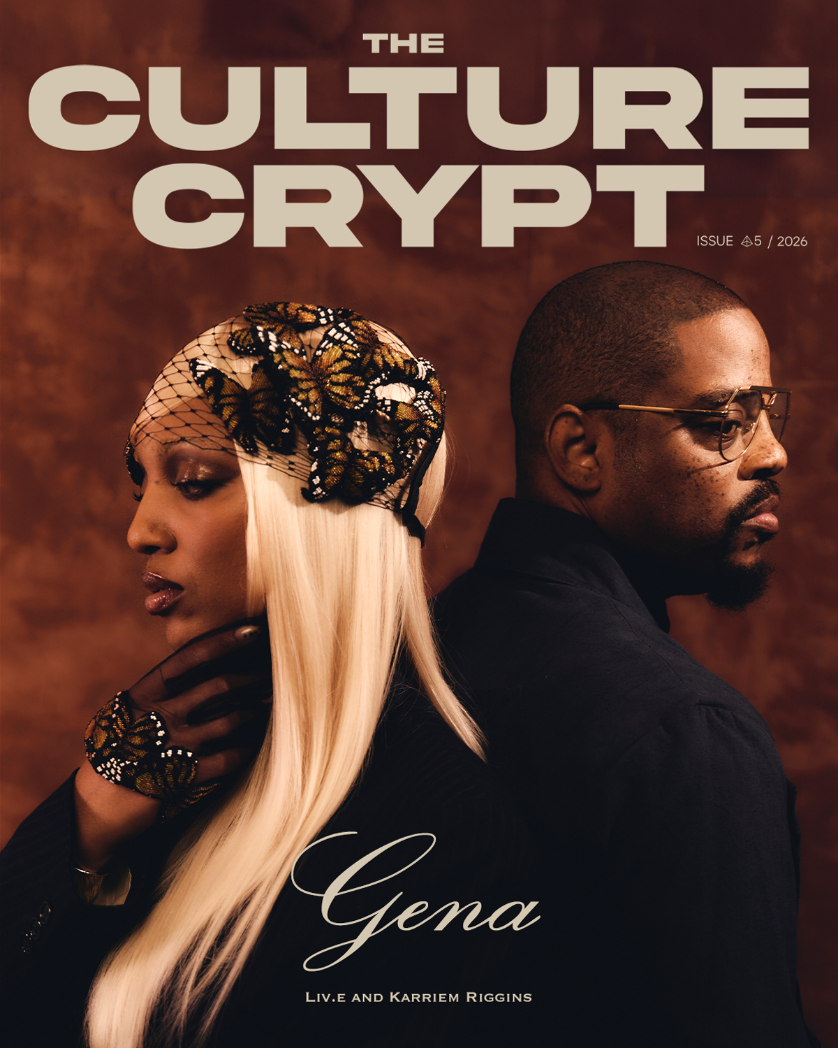 Magazine cover profile of Liv.e and Karriem Riggins of GENA for The Culture Crypt magazine in 2026.