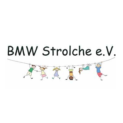Illustration mit Kindern, die an einer Schnur hängen und den Text 'BMW Strolche e.V.'