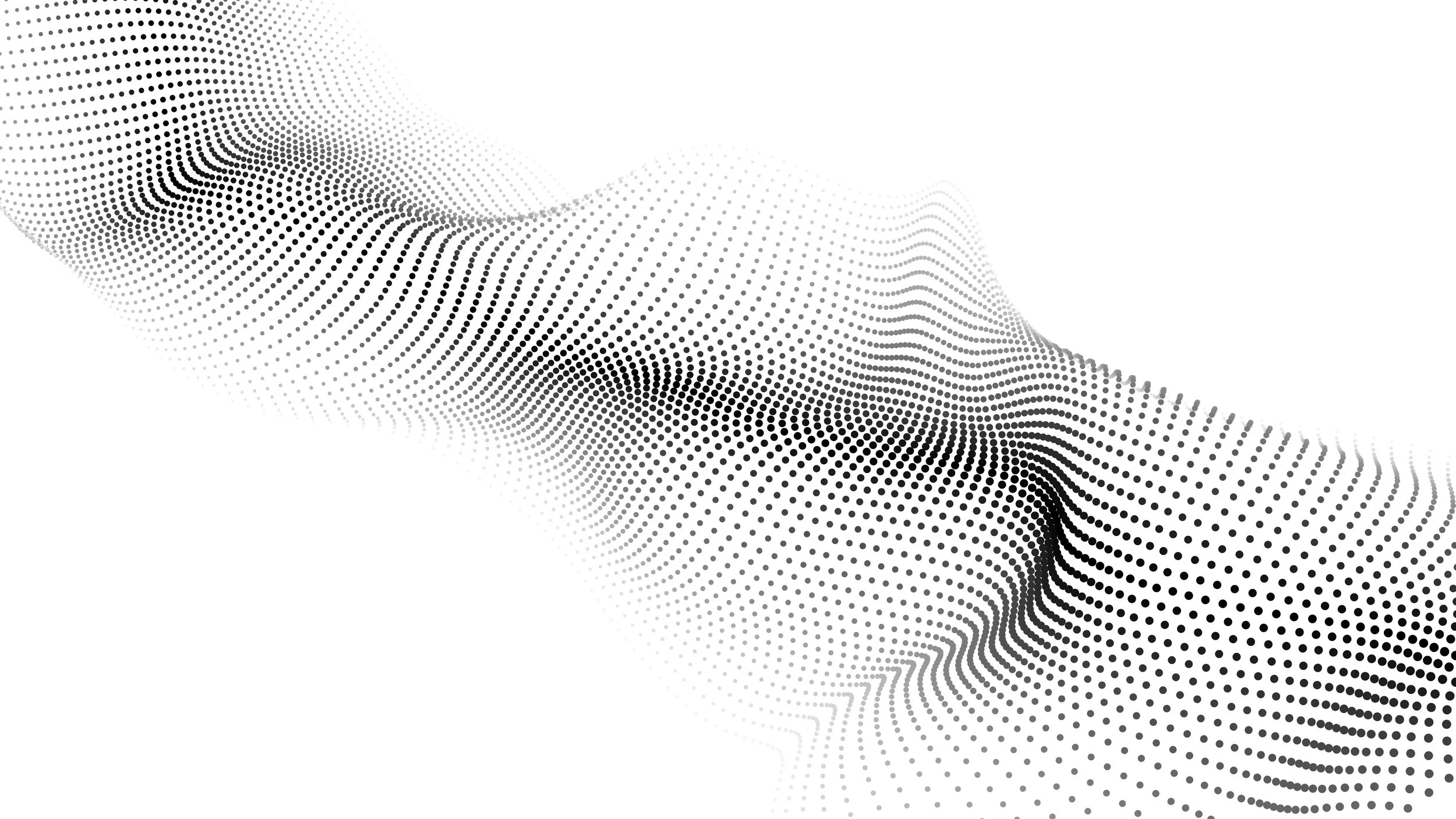 Abstract black and white dotted wave pattern with flowing lines.