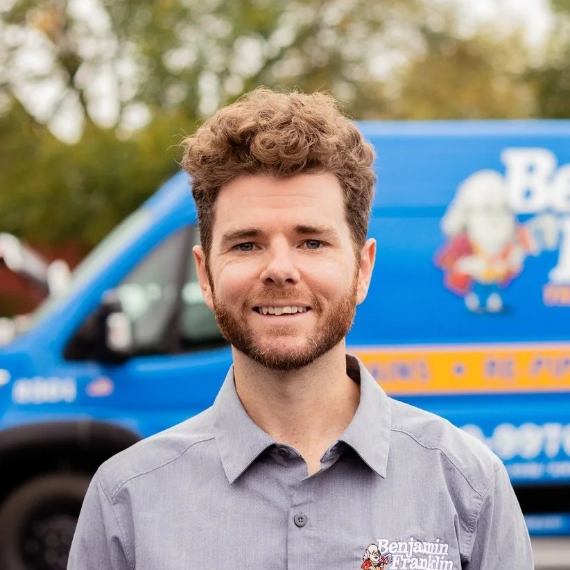 Headshot of Ben Rowell, owner of Benjamin Franklin Plumbing of NWA, who endorses Loux Creative & Communication