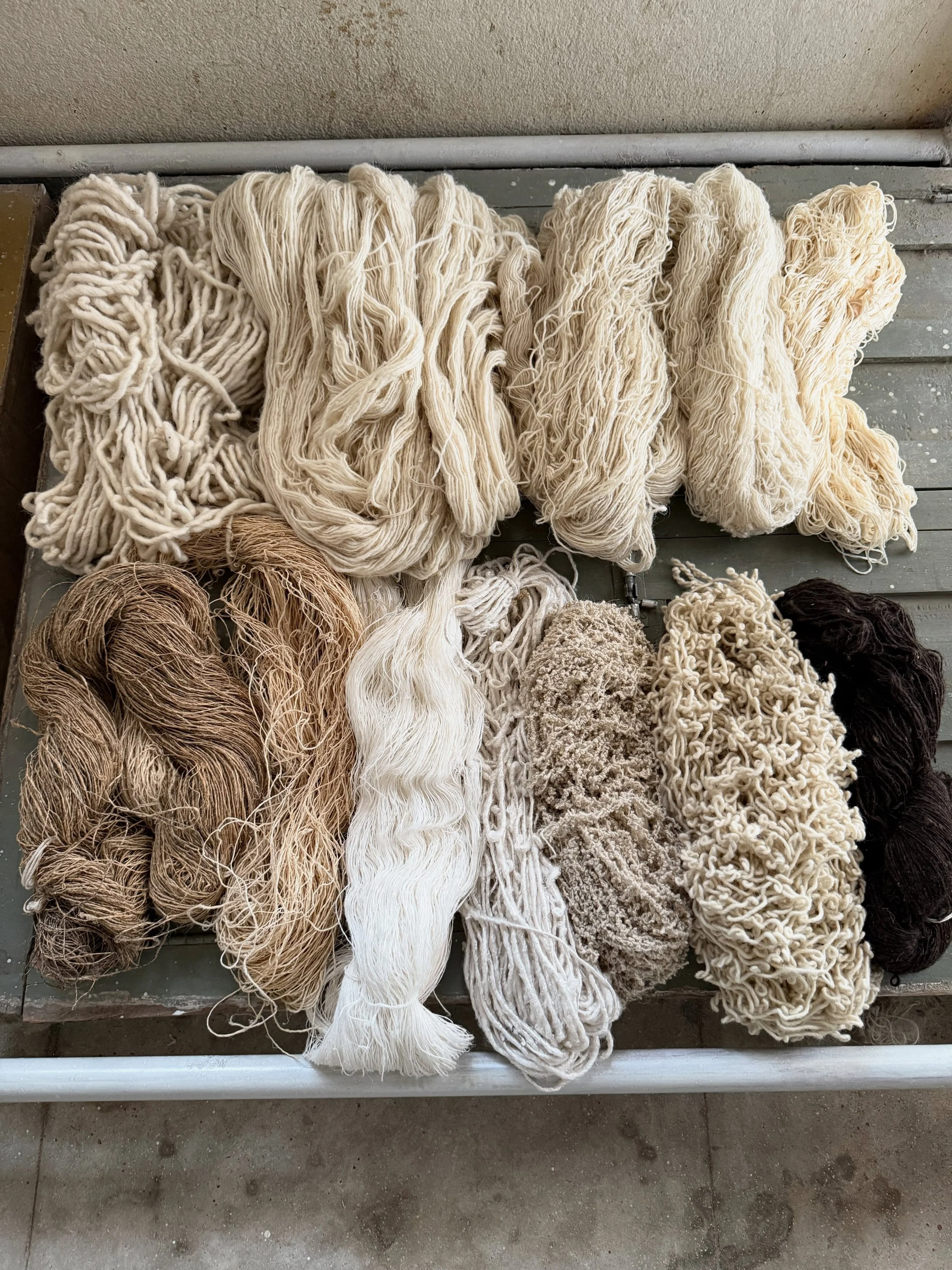 NATURAL FIBRES
 ~ Materials of the Himalayas ~
 Nettle (Allo) &bull; Yak &bull; Wool &bull; Hemp &bull; Jute &bull; Banana &bull; 

Every woven object begins with a fibre. The choice of material shapes every aspect of the finished rug, from its textu