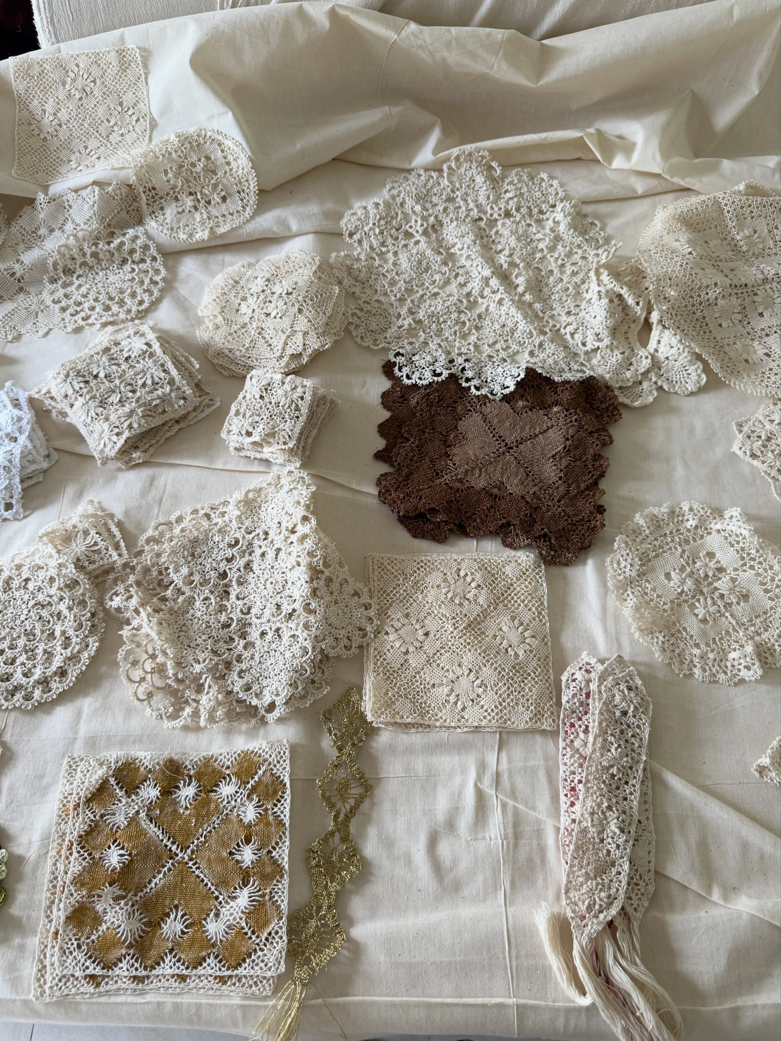 A collection of handcrafted Beeralu lace samples from Galle, Sri Lanka 🤍 @kanthilacegalle 

#beeralulace #bobbinlace #lace #textilecraft