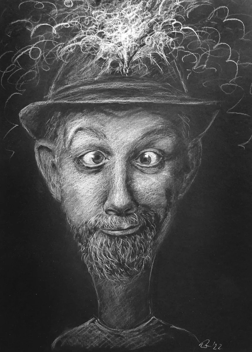 Portrait - Mann mit Hut - Chaos im Kopf- Pastellzeichnung