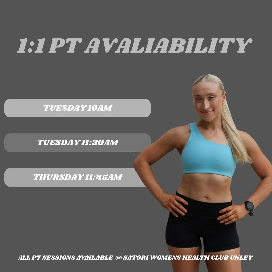 Our Personal trainer Breanna only has 3 ongoing spots left for 1:1 PT clients. Contact us to secure your spot with her now 💓 

#unley #satoriwomenshealthclub