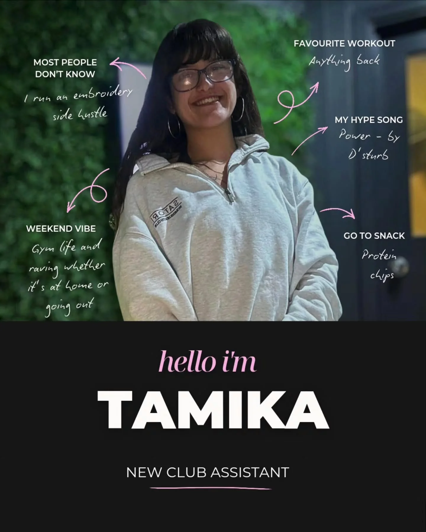 Meet Tamika ✨️ 

We are super excited to welcome her to team Satori! Tamika is passionate about putting a smile on everyone's face and helping women feel confident in the gym 👌

You'll find her at the desk, greeting you with a smile and showing new 