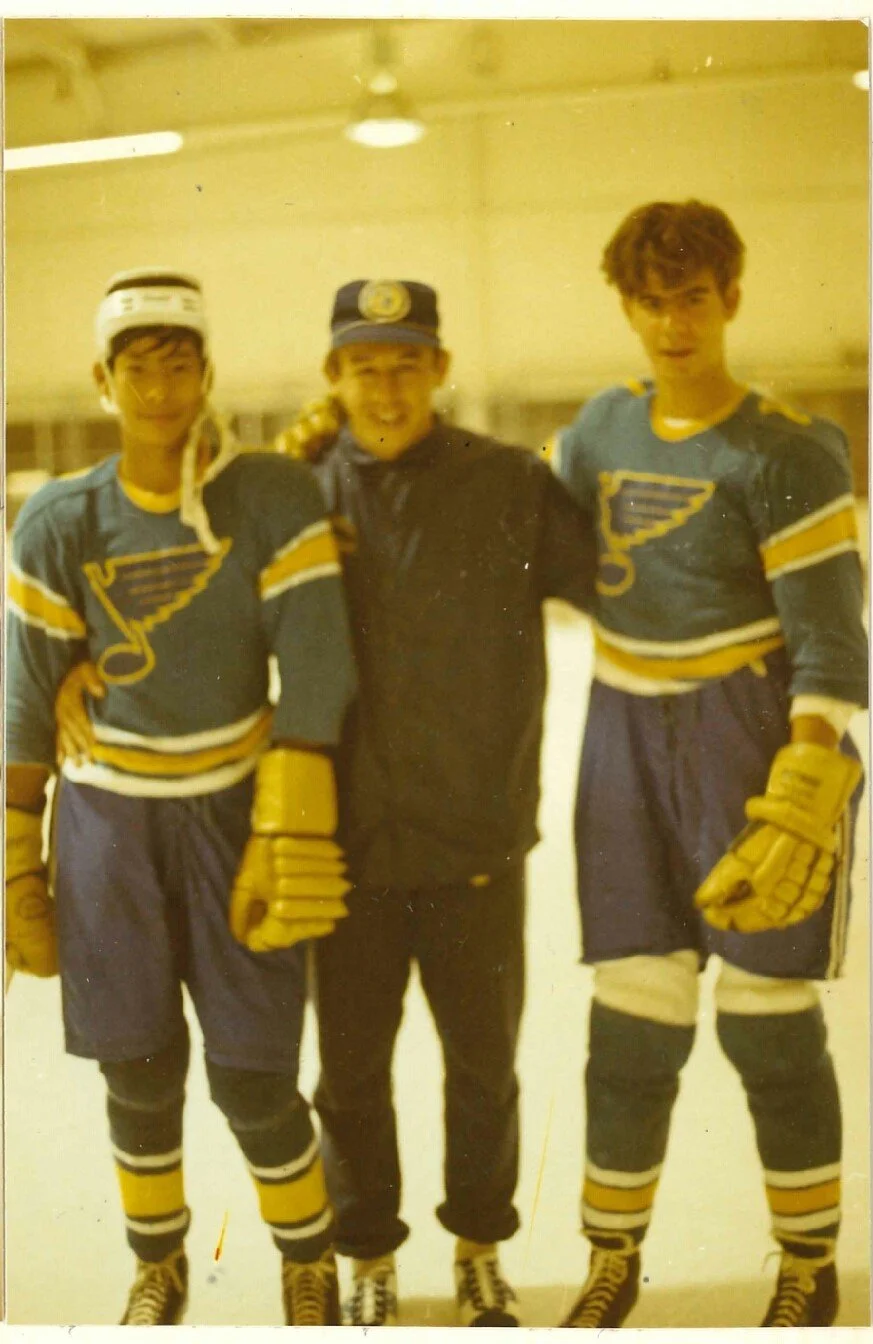 The NHL comes to STL in 1967. I thought I would try. Coach Jimmy Roberts, the 1st player selected by the St. Louis Blues in the expansion draft (pictured). Still clearly not an Asian sport, as the only Asian kid in the camp. For this camp, I was vote