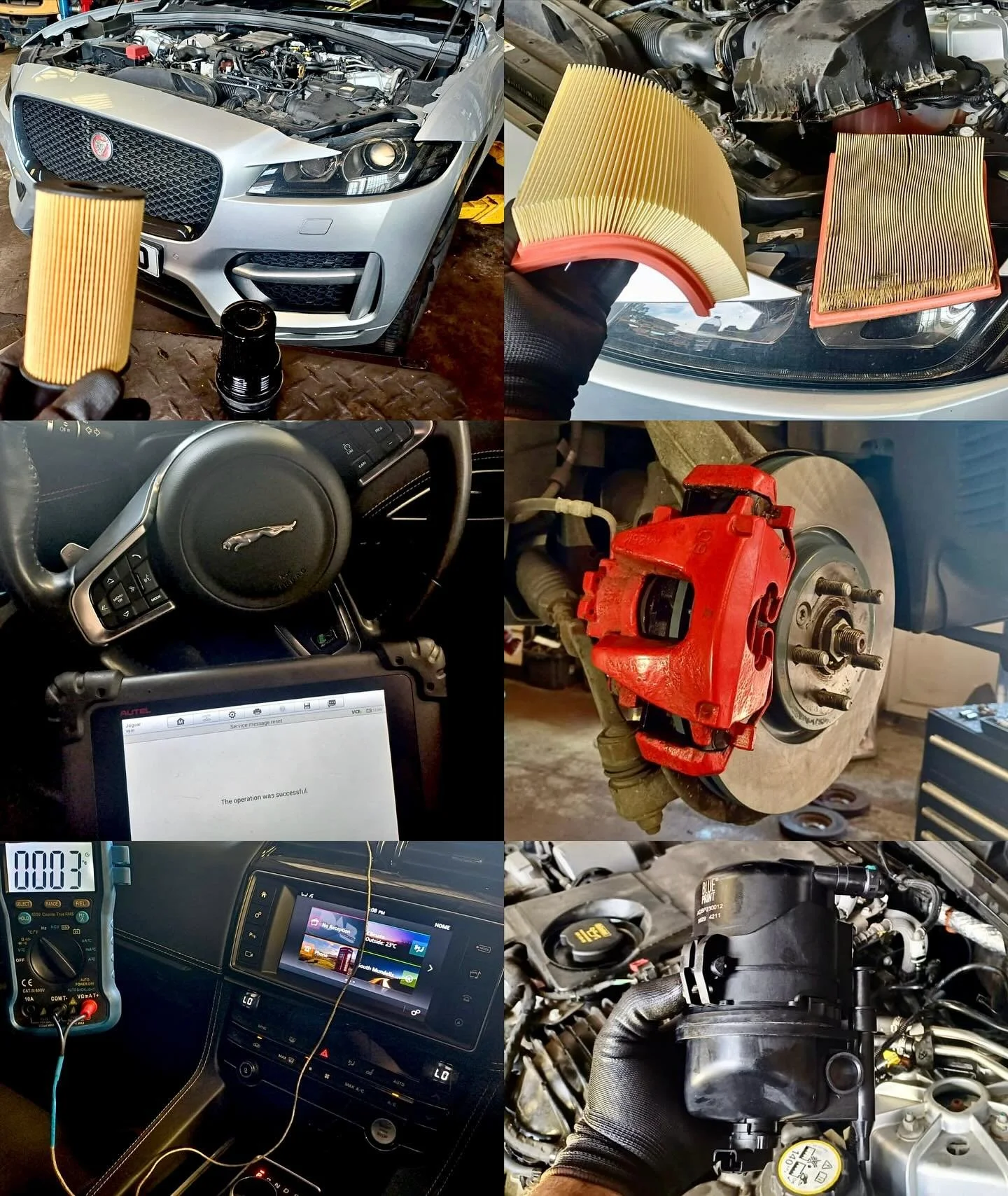 ✅ Jaguar F Pace 
Pads and discs by Ferodo, Full service including all filters, Air-con service + recharge and Full inspection 
✅ Range Rover Sport V6 
Front, rear timing belts and pulleys by Dayco replaced 
✅ Ford Fiesta ST 
Coolant pipe replaced wit